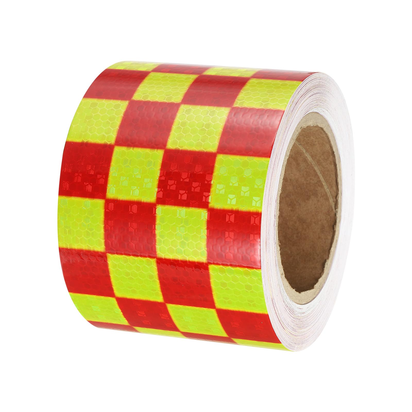 PATIKIL Reflektierende Aufkleber, 1 Rolle 20 m x 100 mm Wasserdichtes Selbstklebendes Hochsichtbares Vorsichts- und Warnband Reflektor, Quadratisch Fluoreszierend Gelb Rot