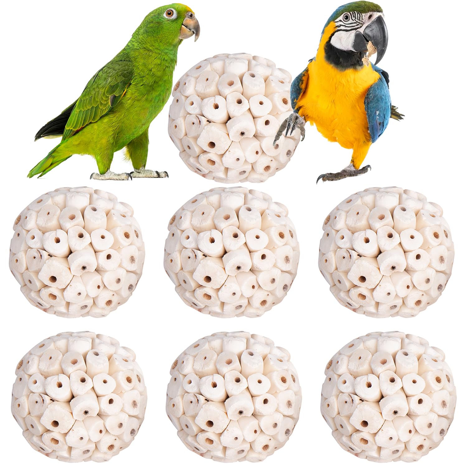 6 Pieces Bird Parrot Chew Toy Sola Balls, Natural Parrot Soft Chew Shredding & Foraging Toy, Bird Foot Balls for Cockatiel Conure Quaker Budgie Parakeet Bunny Guinea Pig Chinchilla Rabbit