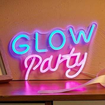 Glow PartyLED Neon Sign Cute Neon Light, USB Powered Neon Signs For Bedroom, 3D Wall Art & Game room Living Room Decor Night Light Glow Party