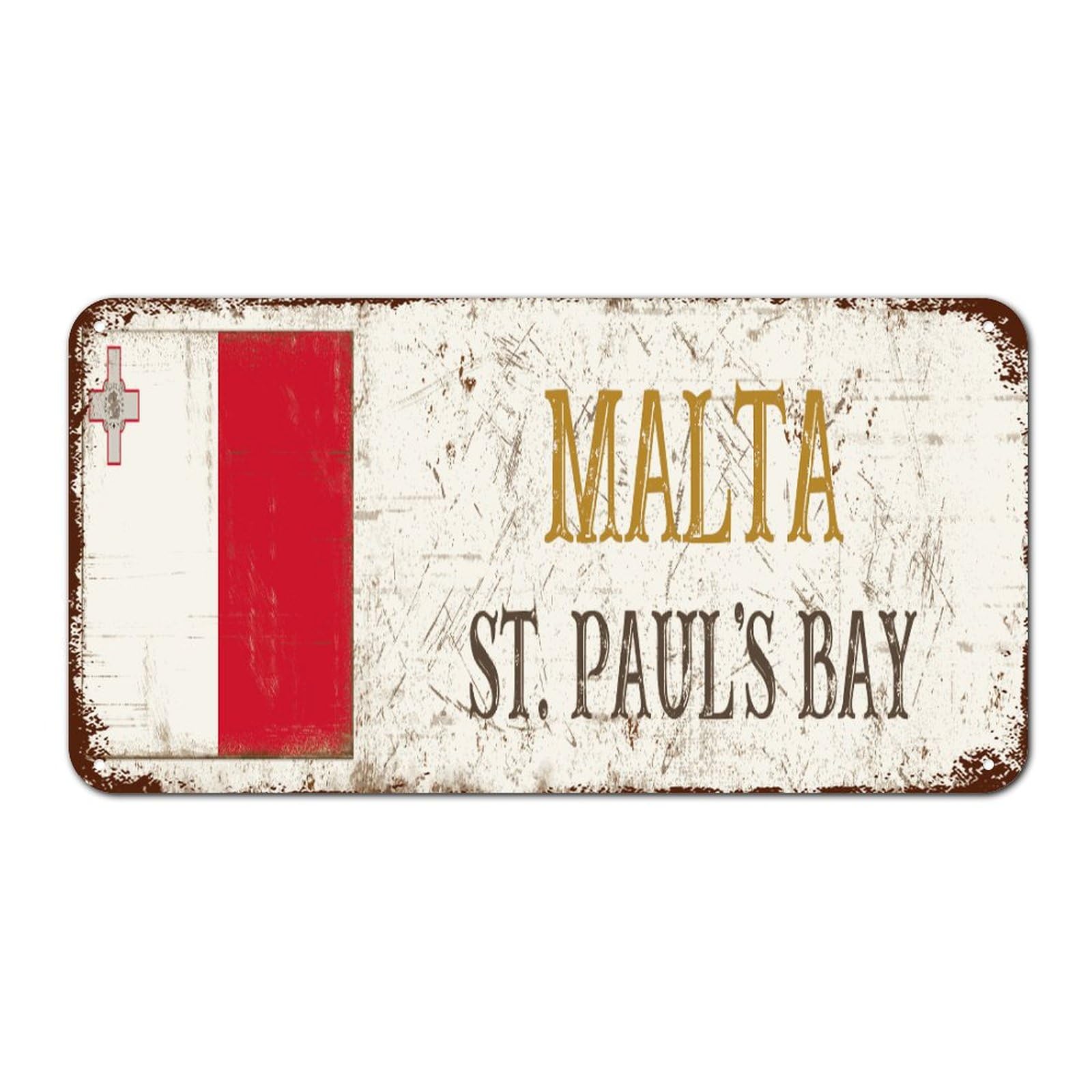Malta St. Paul's Bay Metal Tin Sign Wall Plaque Malta Vintage Retro Metal Signs Travel Gift Souvenir Metal Tin Sign for Pub Restaurants Cafe Club 12x6in