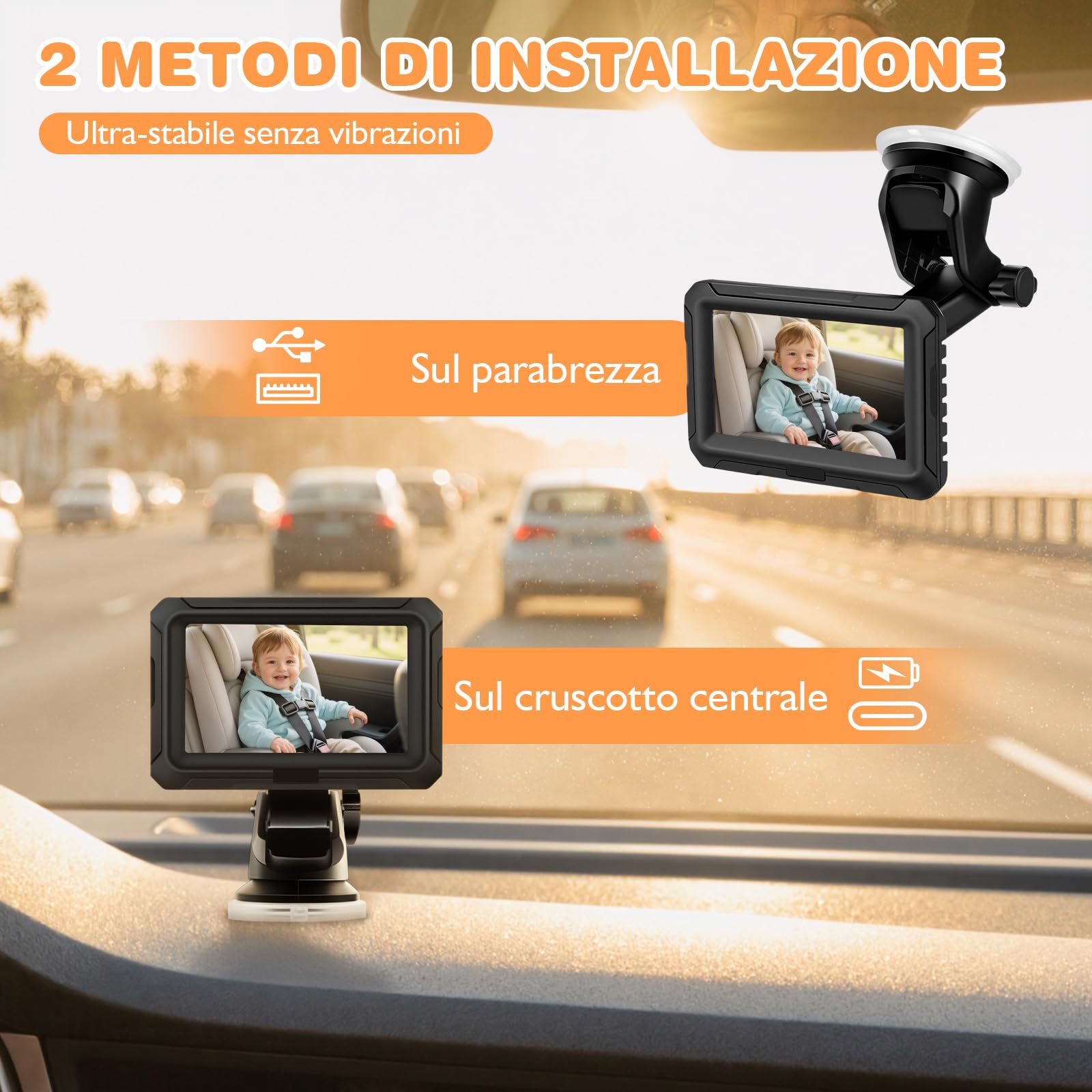 Zacro Baby Camera Auto, Specchio per auto, specchietto retrovisore per bambini, 1080P, USB-C Plug and Play, specchio per auto con visione notturna HD e angolo di visione di 150°, specchietto