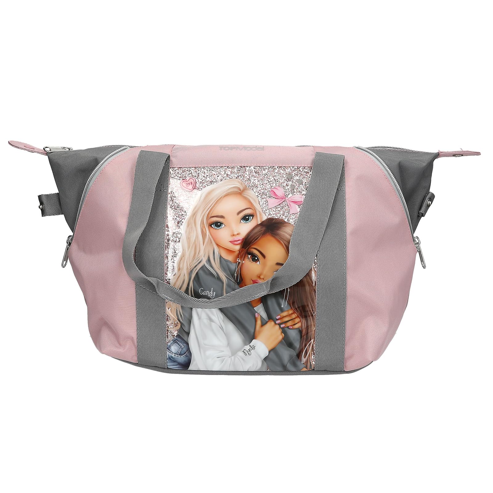 Depesche 13321 TOPModel My BFF - Sac de Sport Rose et Gris, avec Motif de Mannequin et Paillettes, Sac avec Forme Ajustable pour Plus de Place