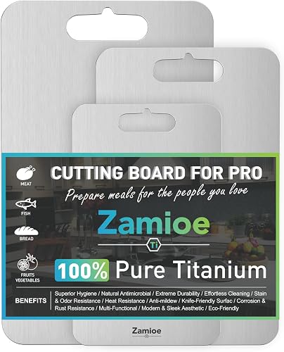 Titanium Cutting Board Set of 3,Pure Titanium Cutting Boards for Kitchen | Double-Sided Non-Toxic Cutting Board,Vegetables, Fruits, Raw and Cooked Food Prep,Features Handle, Dishwasher Safe (M+L+XL）
