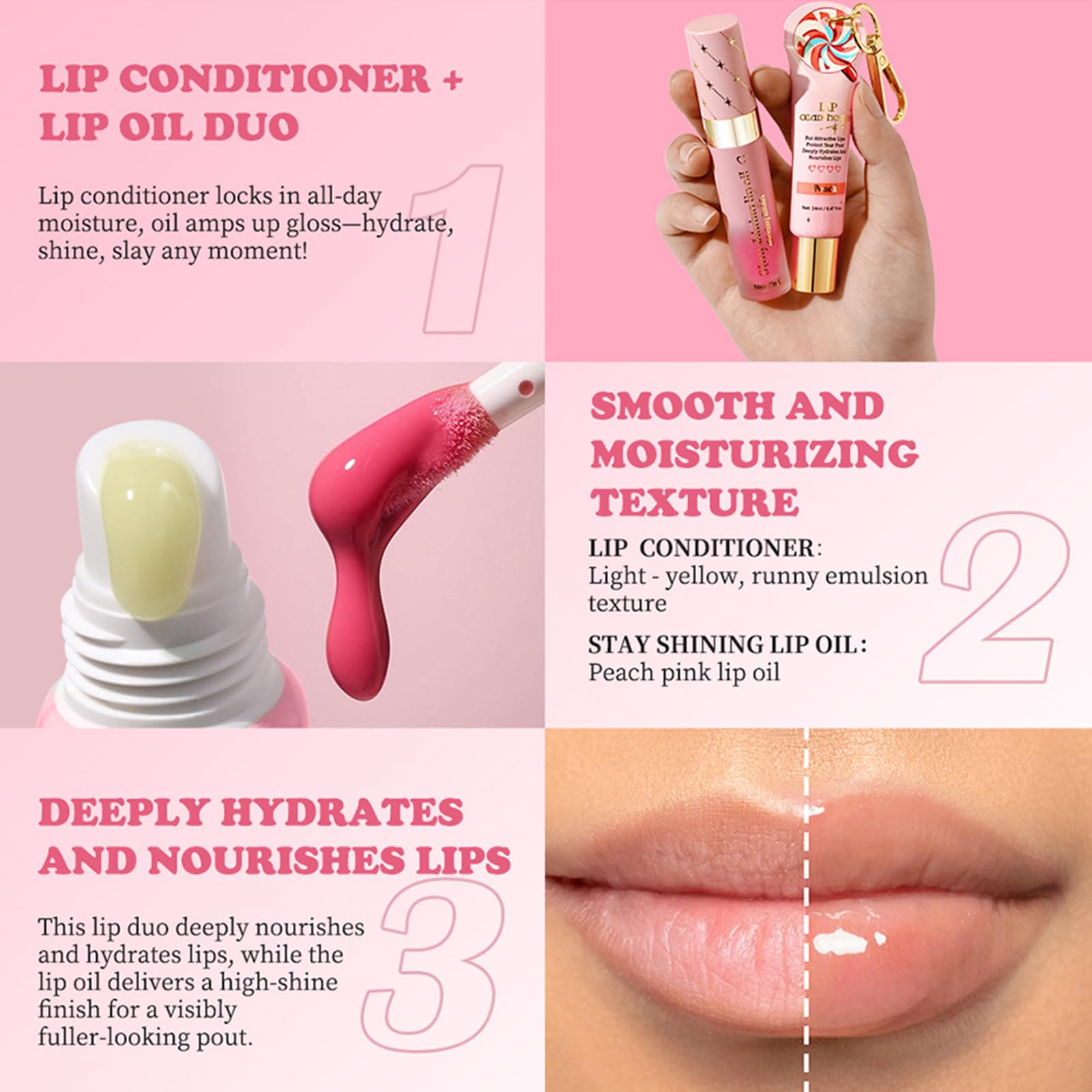 Lip Conditioner & Lip Oil Set,Lip Balm Set including Pink Lip Gloss & Clear Lip Oil - Image 4