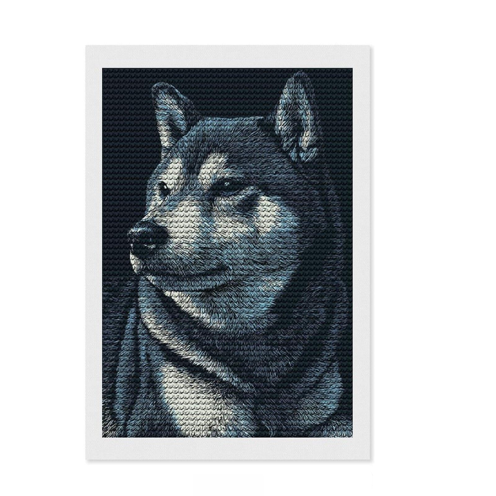 Junmoney Detailed Shiba Inu Portrait Diamond Art Kit 8"x12", Easy Handmade Project, Nice Detail and Sparkle, Office Decor, Birthday Gift, Easy to Enjoy