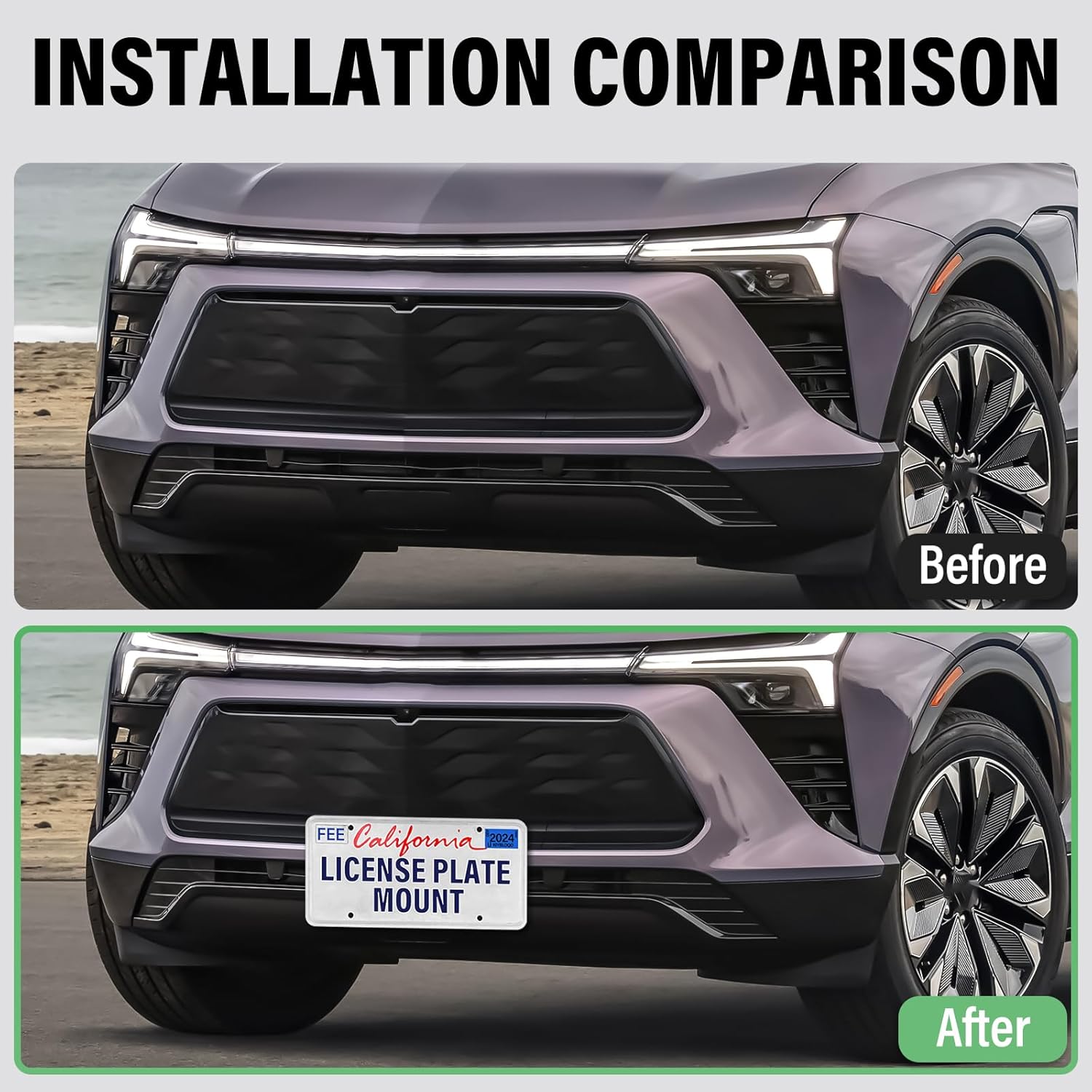 No Drill Front License Plate Bracket Holder Compatible with Chevy Blazer 2019-2024, Rust-Proof License Plate Mount Adapter, Bumper Grille Car Tag Frame with Anti-Theft Screws Accessories