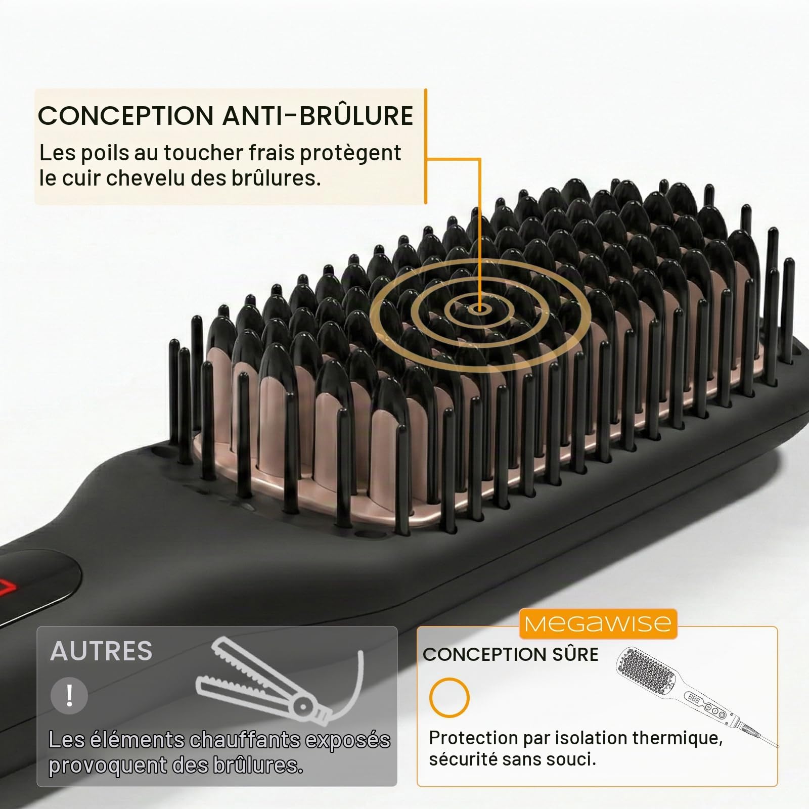 Brosse lissante ionique en céramique MEGAWISE Pro pour salon de coiffure | Technologie de chauffage rapide MCH 20 s avec arrêt automatique | Anti-brûlure grâce à sa double tension universelle