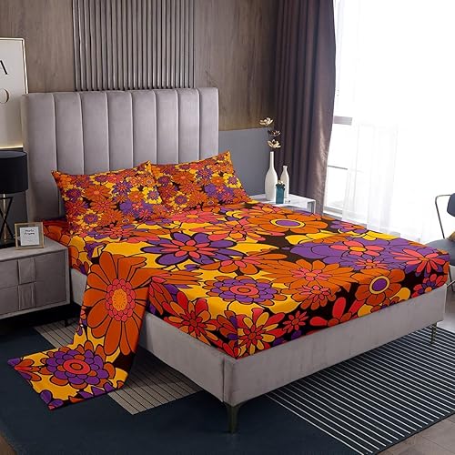 Erosebridal Juego de sábanas para adultos y mujeres, tamaño Queen, vintage, bohemio, hippie, flores, juego de ropa de cama con diseño botánico