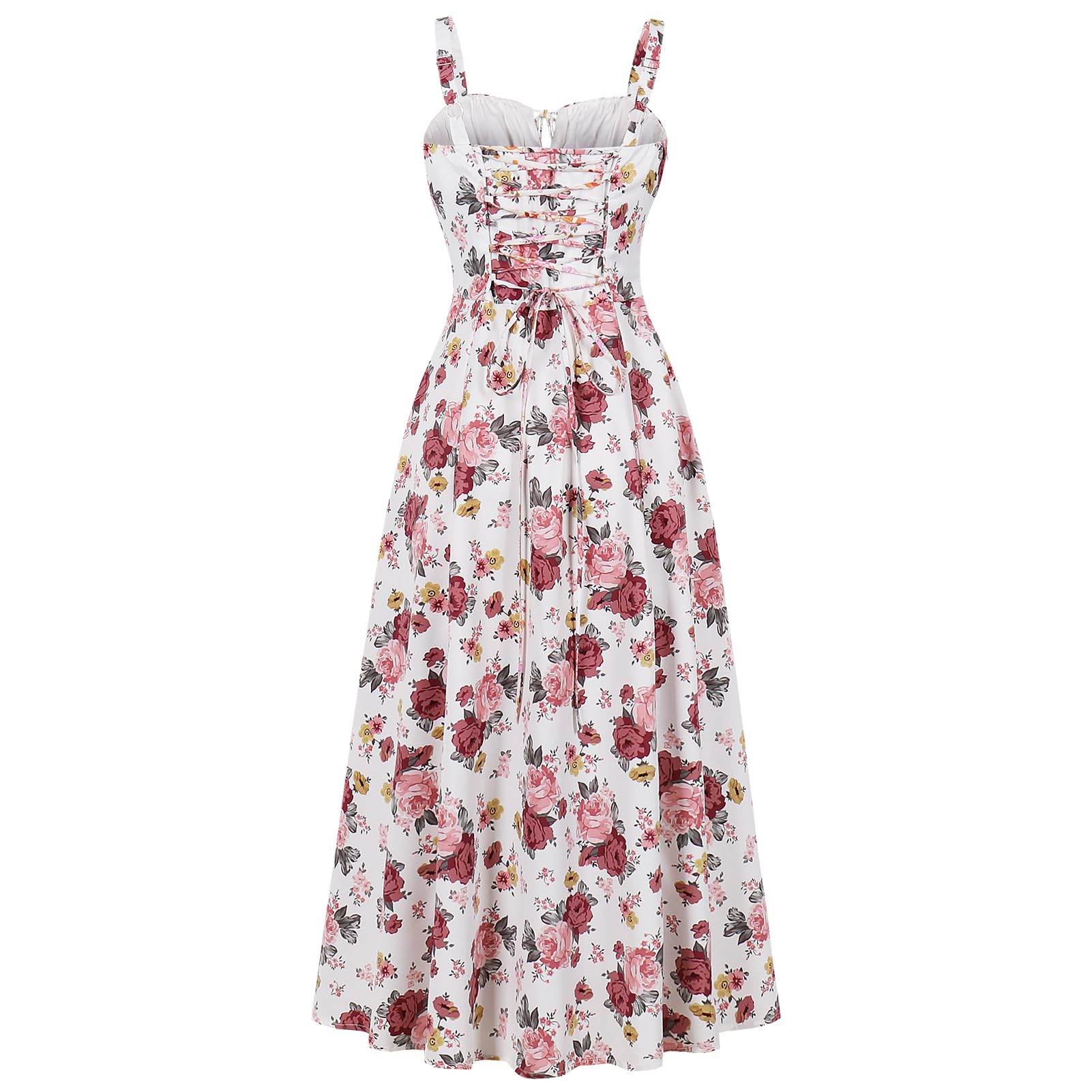 Women's Floral Corset Dress Formal Cocktail Dresses Going Out Casual Sundress Split Thigh Spaghetti Strap Vintage Dress: X-Large Big Rose