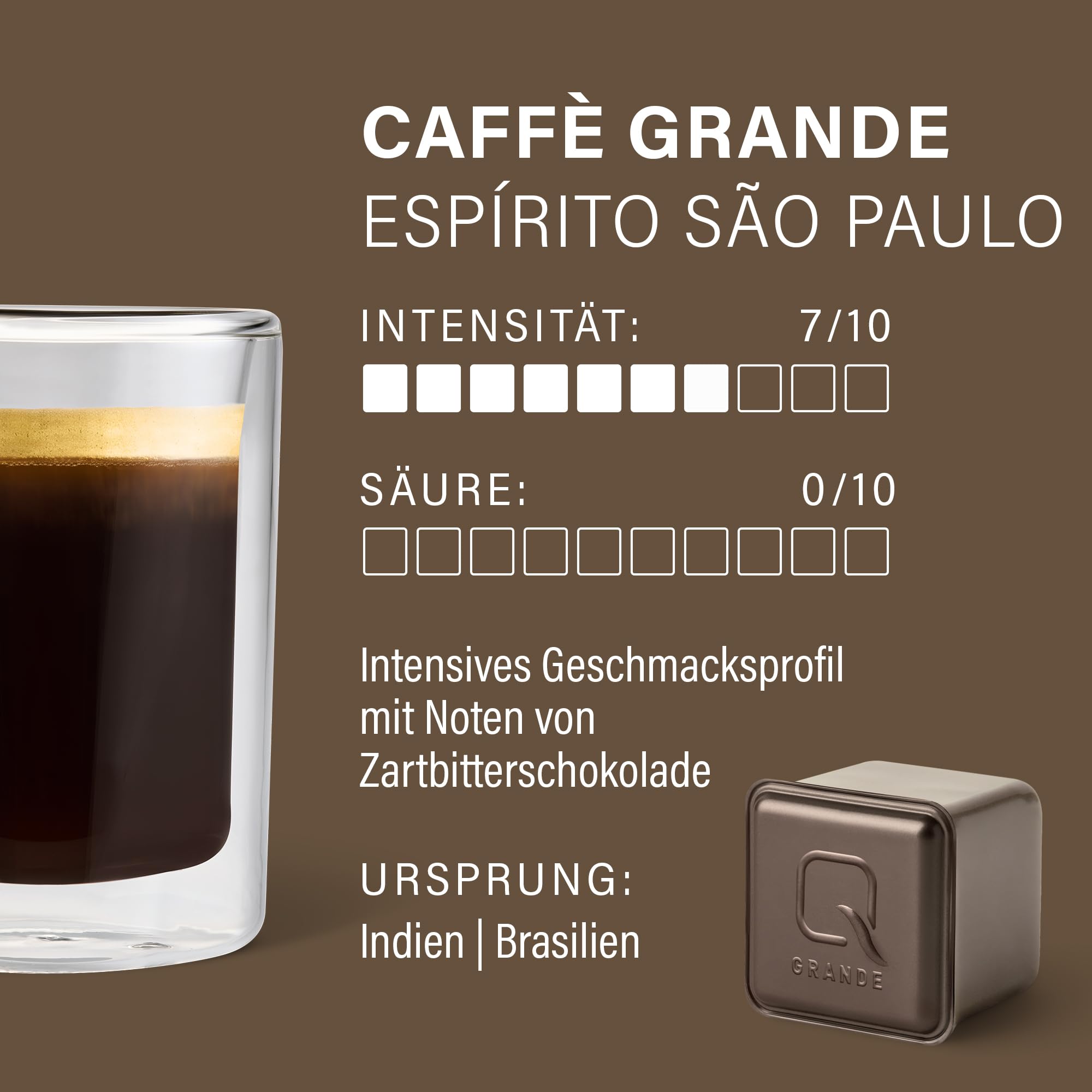Tchibo Qbo Caffè Grande Espírito São Paulo Premium Kaffeekapseln, 144 Stück - 18x8 Kapseln (Caffè Grande, Intensität 7/10, hocharomatisch), nachhaltig & aus 70% nachwachsenden Rohstoffen¹