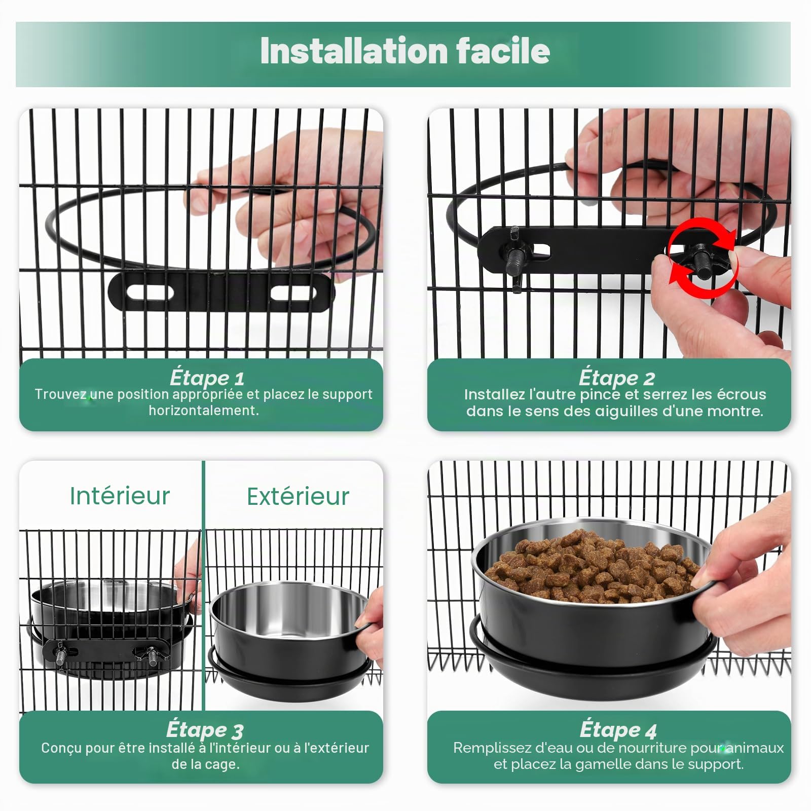 Lot de 2 gamelles à Eau pour Chien sans déversement - Gamelles à Suspendre pour Cage de Chien - Gamelles de Niche à Monter - en Acier Inoxydable - pour Chat, Chiot, Lapin, Oiseau - pour Chiens de