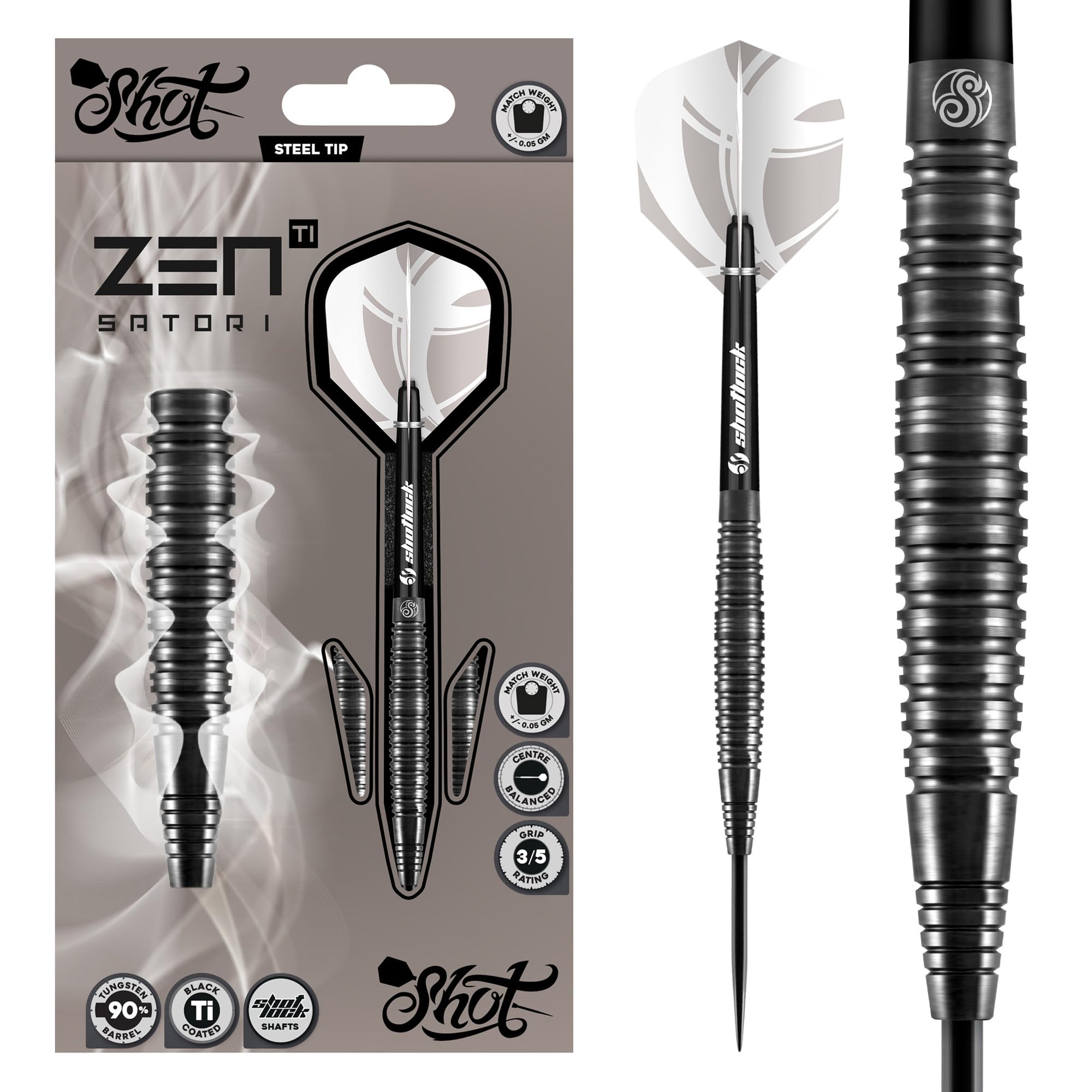 Shot Darts Steel Tip, Zen Satori (22g/ 24g/ 25g), 90% Tungsten
