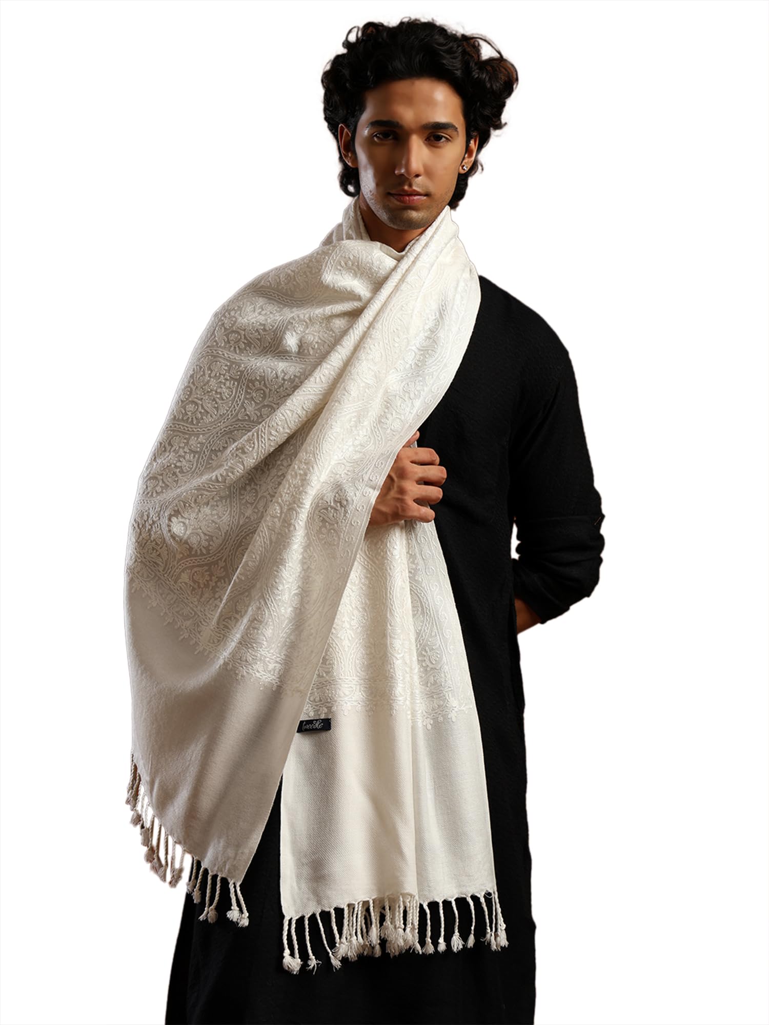 Men's Tone to Tone Matka Pattern Stole/Scarf/Muffler with Stone Work for Winters Small Size-image-33