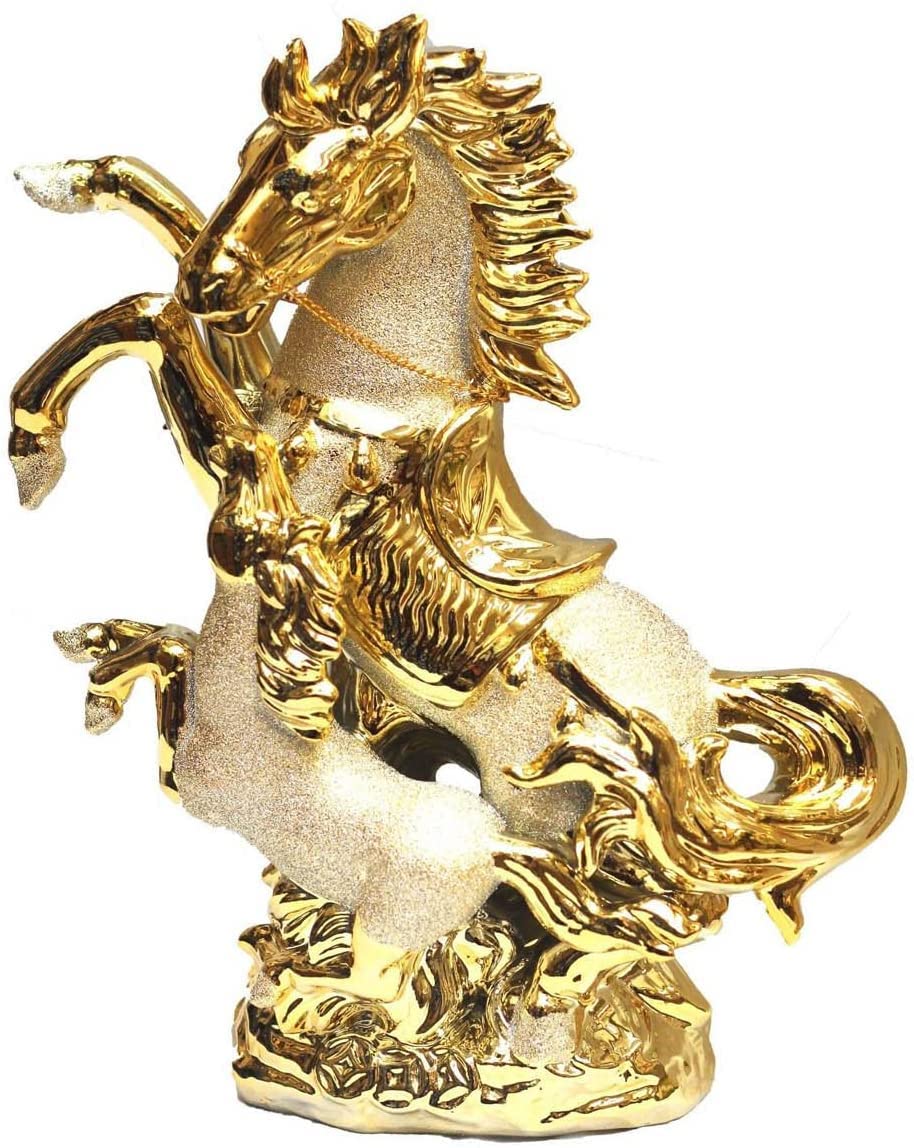 Amazing Crystal Gifts ITALIAN GOLD HORSE ROMANY GYPSY CHINA ORNAMENT CERAMIC CENTER PIECE 25CM