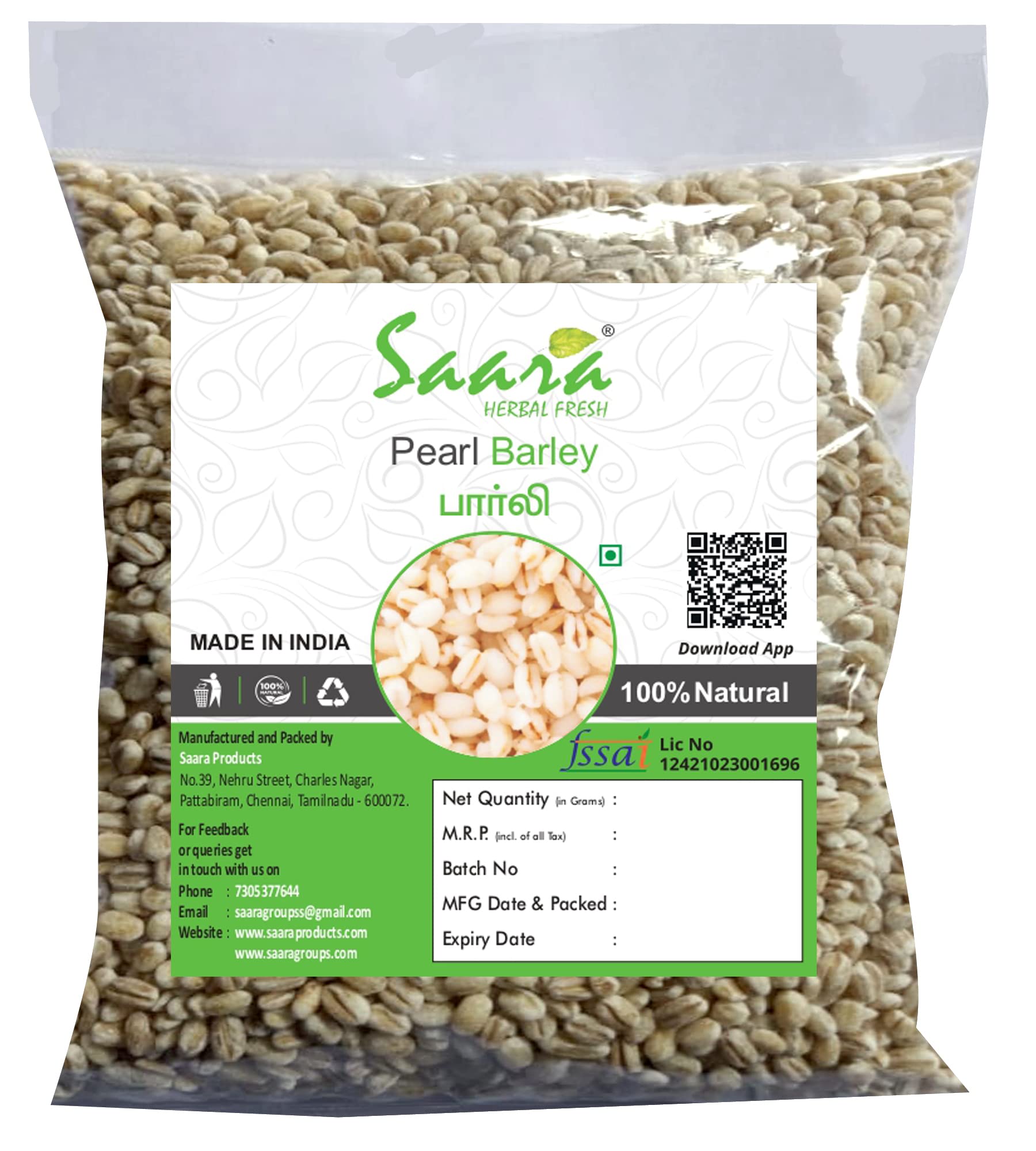 SAARA Organics Pearl Barley 750g Whole Pearl Barley | Jau Jau Ghat |With Fibre, Vitamins & Minerals| For Weight Loss & Improves Digestion, 750g (B09H49LY99) Amazon Price History, Amazon Price Tracker