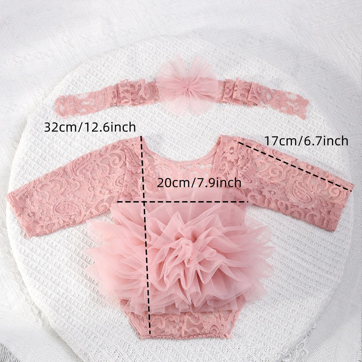 Ylsteed Newborn Girl Photoshoot Outfits Lace Newborn Photography Outfits Elastic Romper with Headband Baby Elegant Gorgeous Photography Outfit - Pink - Image 7