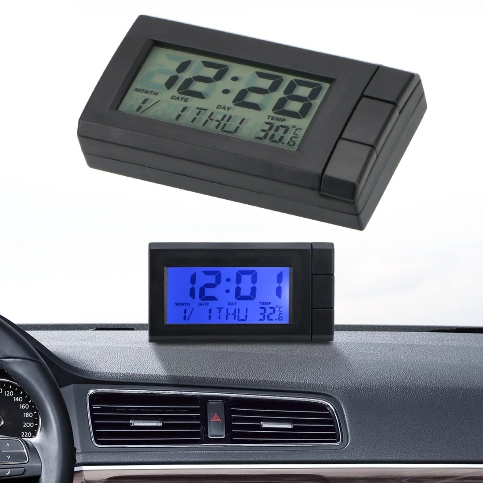 Horloge numérique LCD pour voiture avec affichage de la date et de la température, montre électronique de tableau de bord pour intérieur de voiture, ABS
