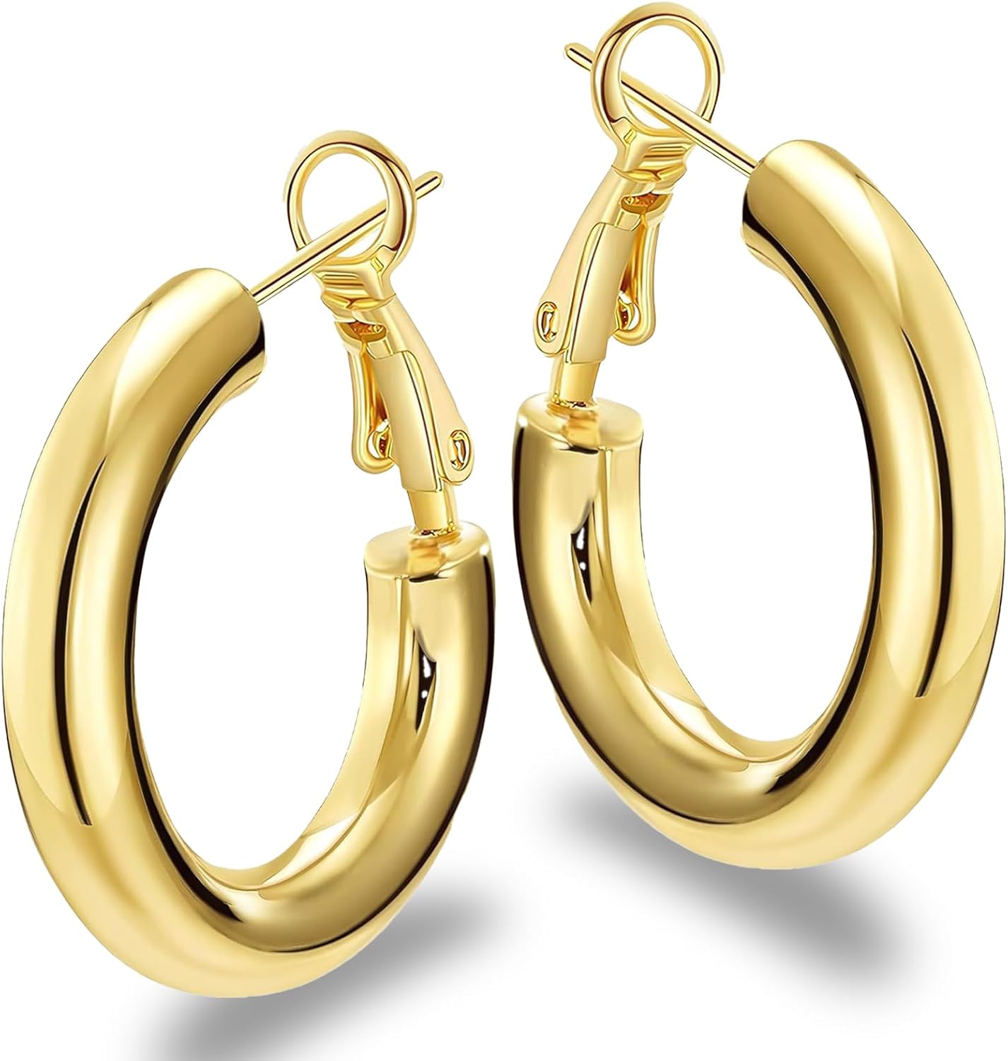 Chunky Hoop Earrings for Women 14K Gold Plated and Silver Plated Lightweight Hypoallergenic Earrings Jewelry Gift