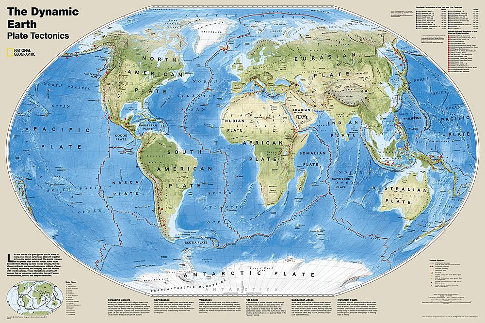 National Geographic Dynamic Earth, Plate Tectonics Wall Map - Laminated (Poster Size: 36 x 24 in) (National Geographic Reference Map)