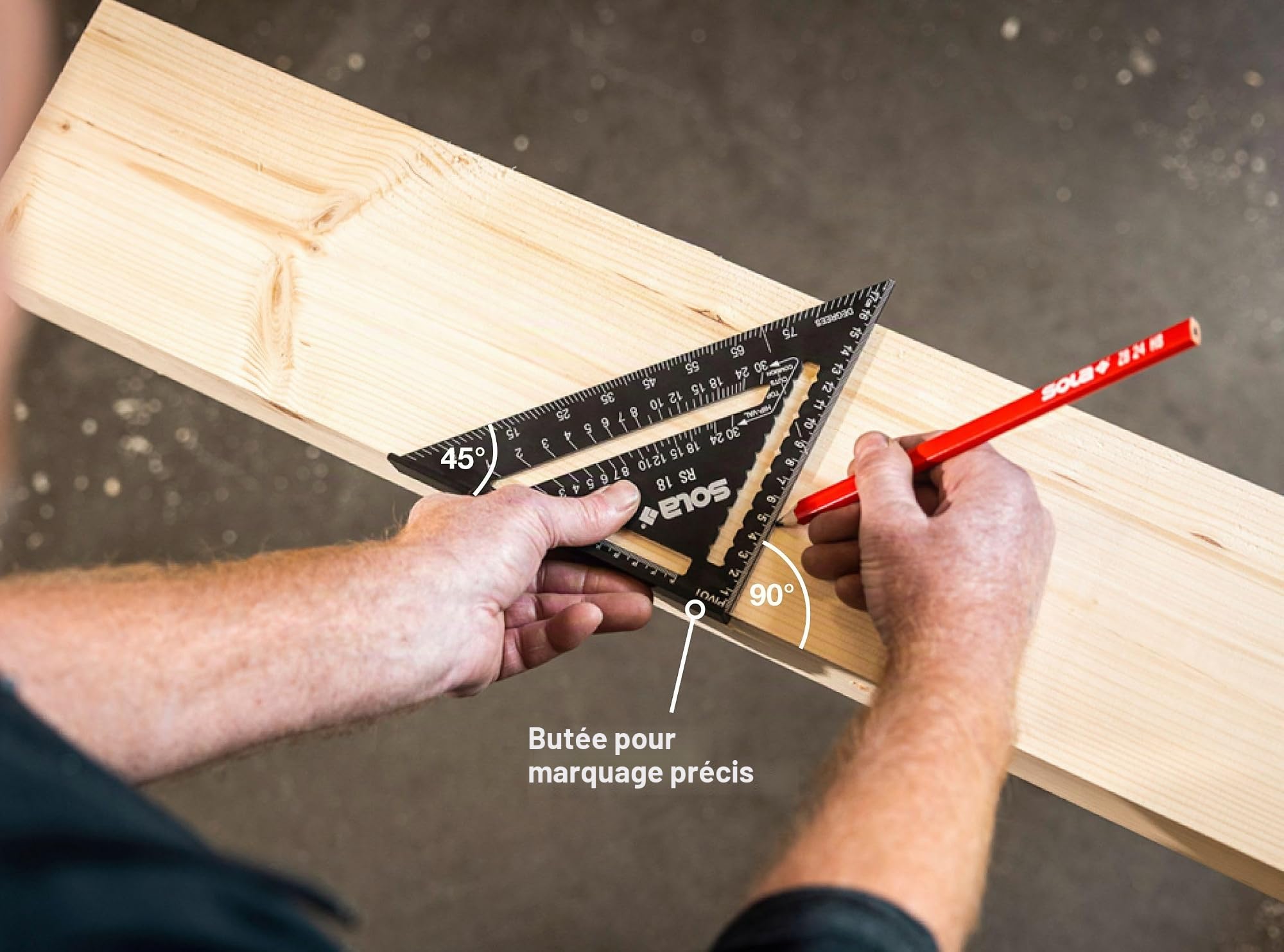SOLA - Équerre de Charpentier RS 30-5 en 1 - Butée de 30 cm - Menuisier Robuste en Aluminium - Multifonction: Règle, Angle de Butée, Onglet, Échelle Métrique