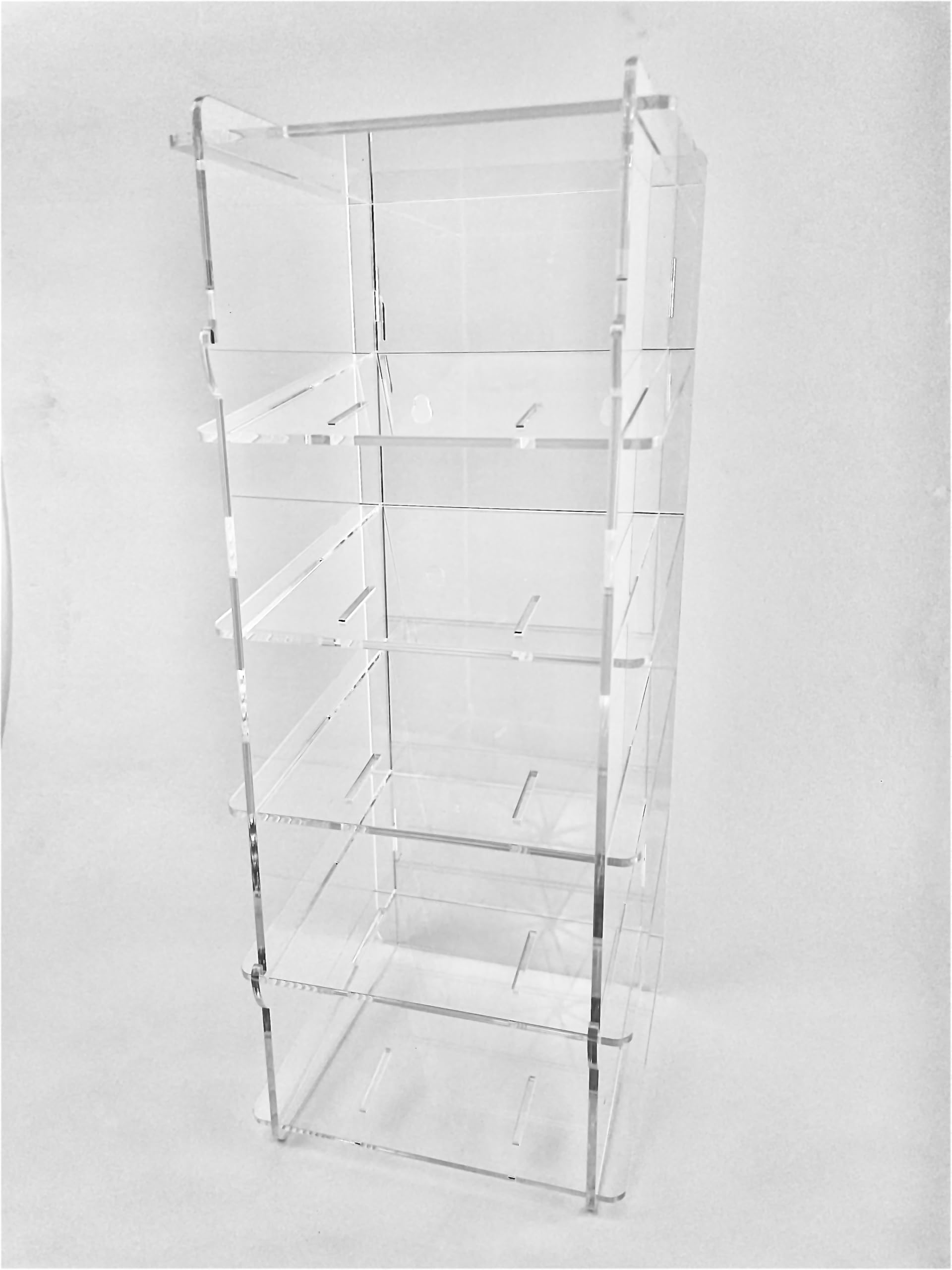 Vitrina de metacrilato, Expositor de metacrilato para Coches Slot, Colecciones, Vitrina expositora de acrílico Transparente, con estantes y Puerta Antipolvo, Medidas 45x18x16 cm (altoxanchoxfondo)