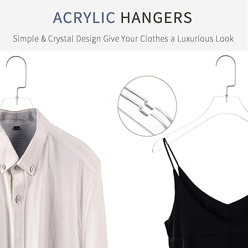 Miniatura 4 de Besser - Perchas acrílicas transparentes, paquete de 15 perchas transparentes de alta calidad con ganchos dorados para trajes de vestir de lujo