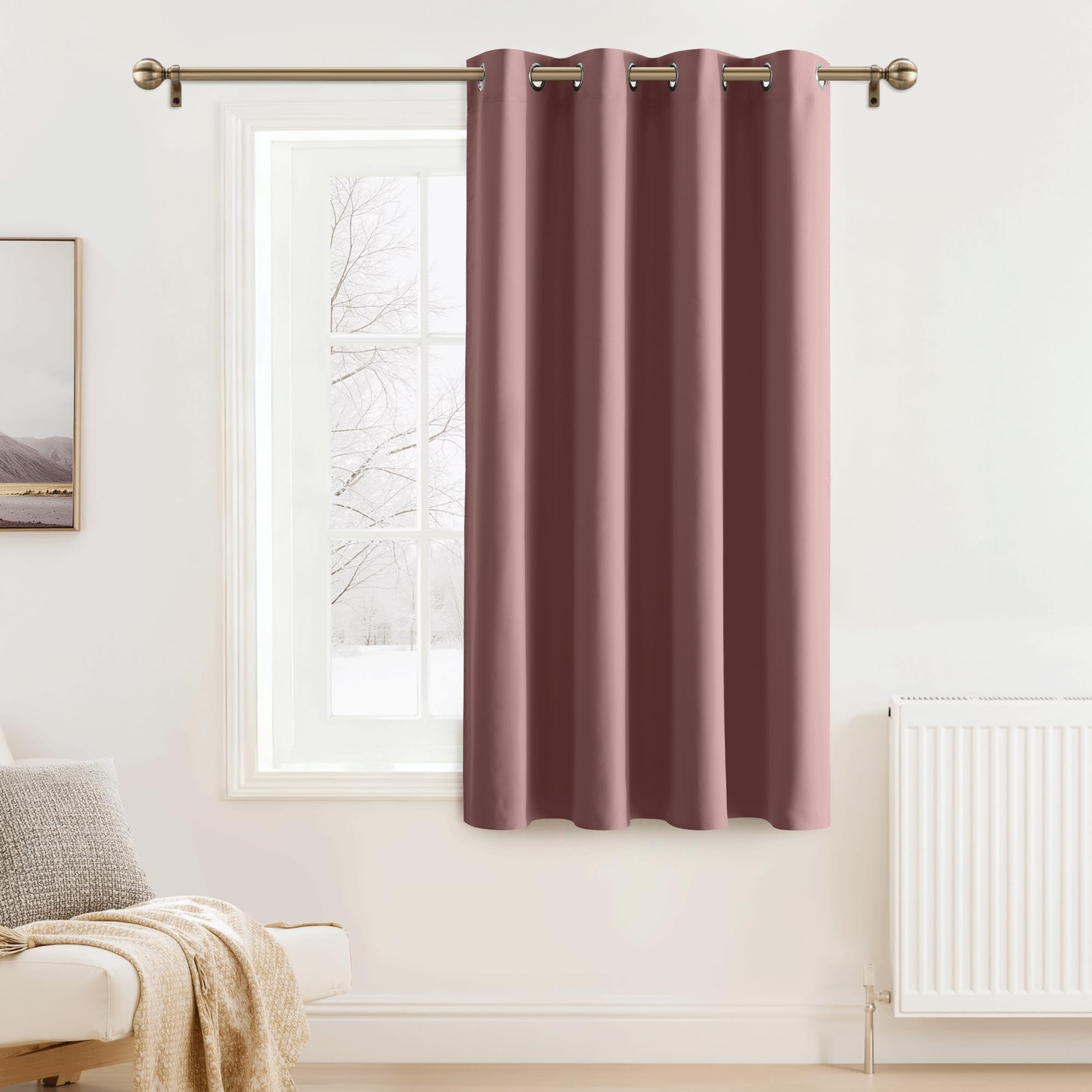 PONY DANCE Tenda Corta per Cucina Moderna Tenda Oscurante da Interno con Anelli Blackout Curtain Termica Isolante per Casa 1 Pezzo L 132 x A 137 cm, Rosa Selvatica