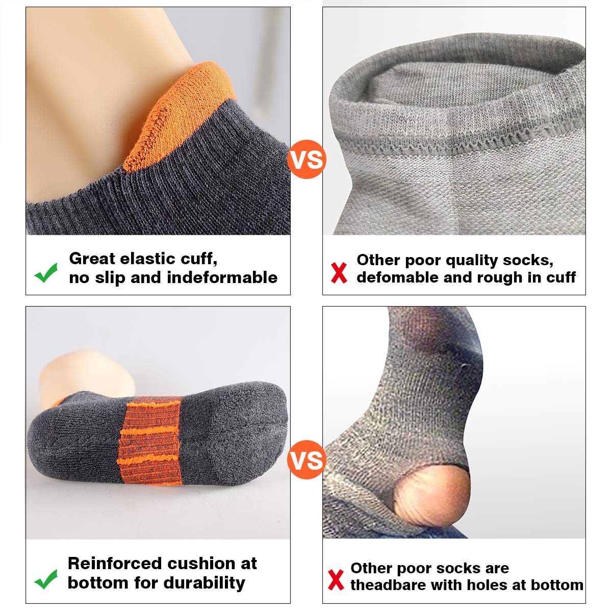JOYNÉE Herren Athletic Socken Low Cut Cushion Laufsocken Atmungsaktiv Komfort für Sport 6er Pack