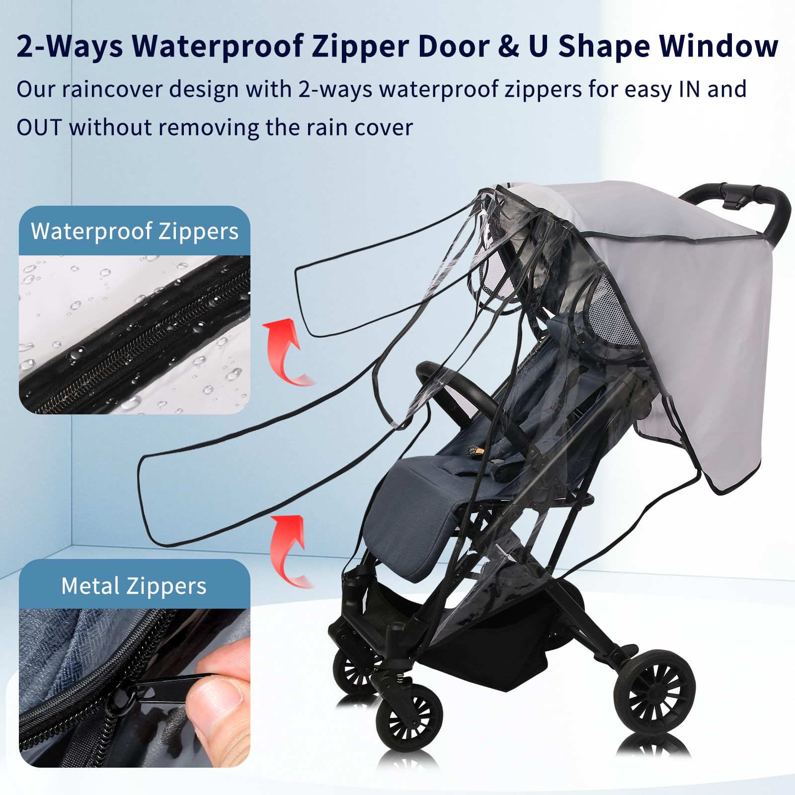 Universal Rain Cover for Pushchair Pram Rain Cover for Stroller Buggy Baby Travel Weather Shield with Two-Way Zipper Open on Front - Image 2
