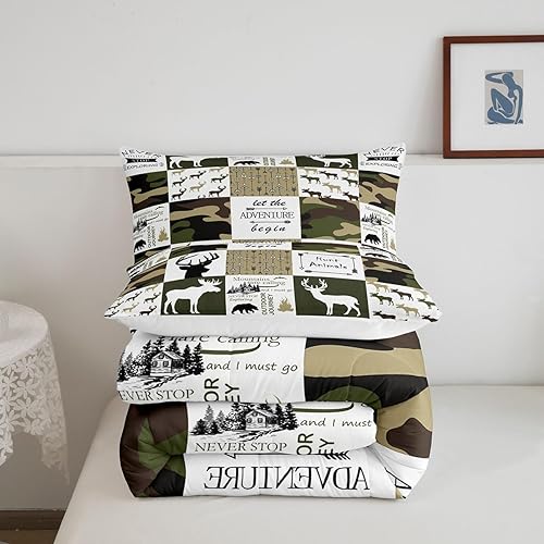 Miniatura 5 de Castle Fairy Juego de edredón de cuadrícula tamaño Queen para niños, adolescentes, niños, decoración del hogar, ropa de cama de camuflaje de ciervos
