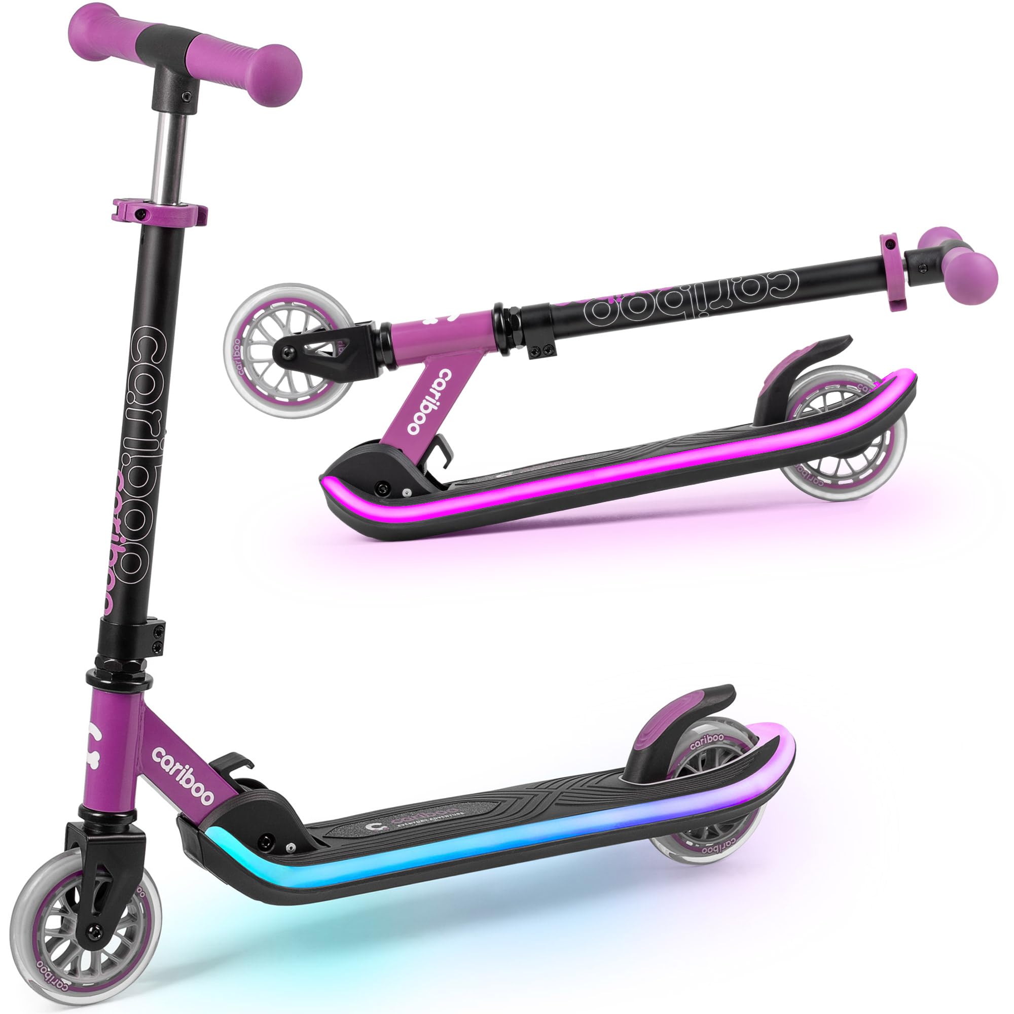 Cariboo Patinete Niño 3 años - Plataforma Luminosa - Plegable - Manillar Ajustable - hasta 50 kg - 5 Modos Multicolor - LEDstar