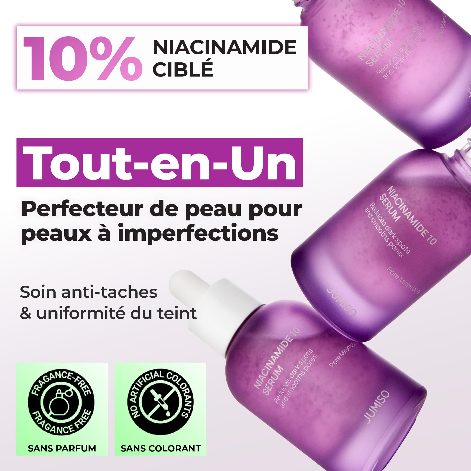JUMISO Sérum anti-taches brunes 10 % niacinamide - TXA + glutathion - Sérum éclaircissant pour le visage pour un usage quotidien - Gel d'eau sans boulochage - Aide à unifier le teint de la peau
