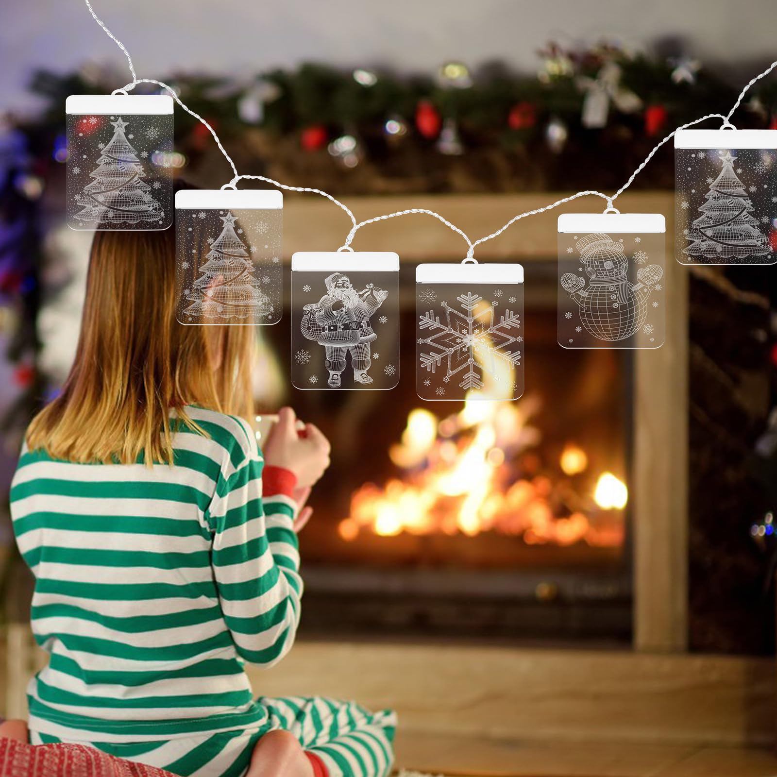 Cabilock Guirlandes Lumineuses LED Rideaux pour Chambre Fenêtre Décorations Noël Sapin de Noël avec Télécommande Lumière Douce Ambiante