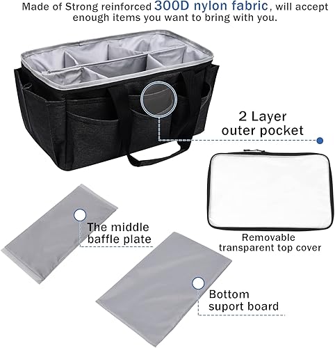 Miniatura 4 de VOSDANS Bolsa multifuncional para manualidades, arte, costura, viajes, uso diario, oficina, color gris, negro