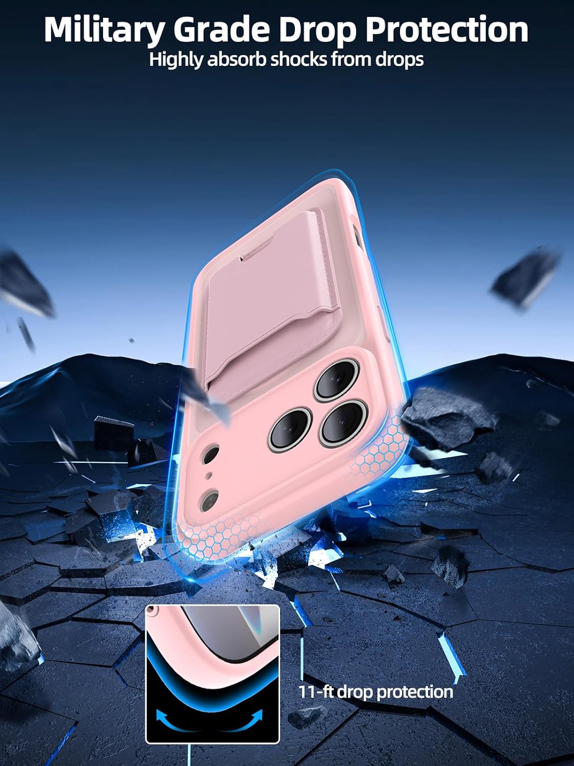 TopMade Mag-Safe Case for iPhone 17 Pro Max with Magnetic Wallet Card Holder, Mag-Safe Phone Case with Magnetic Wallet Fit 4 Cards, Translucent Matte Shockproof Cover for iPhone 17 Pro Max, Pink