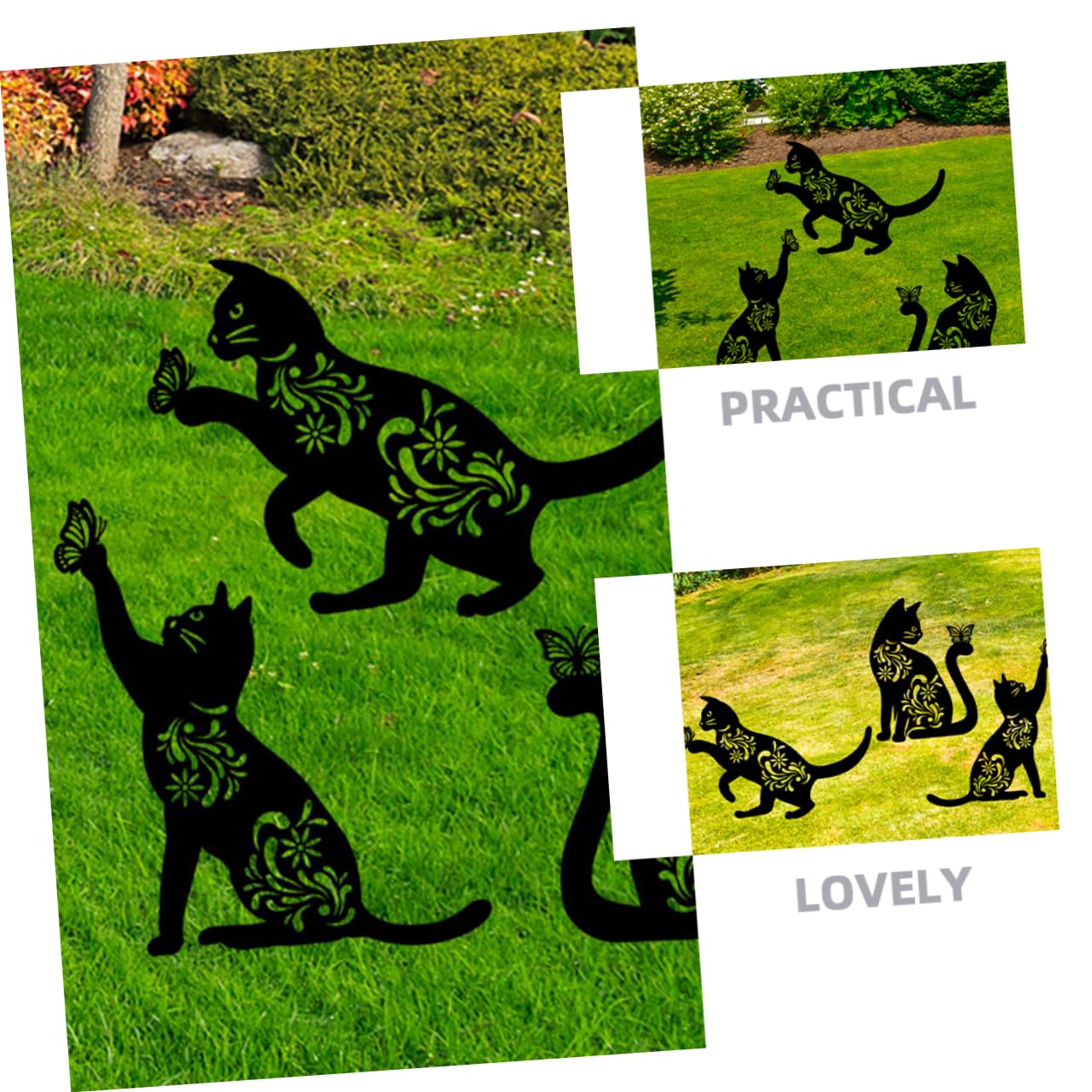 Piquet de Jardin Chat Noir en Fer, Lot de 3, Décoration