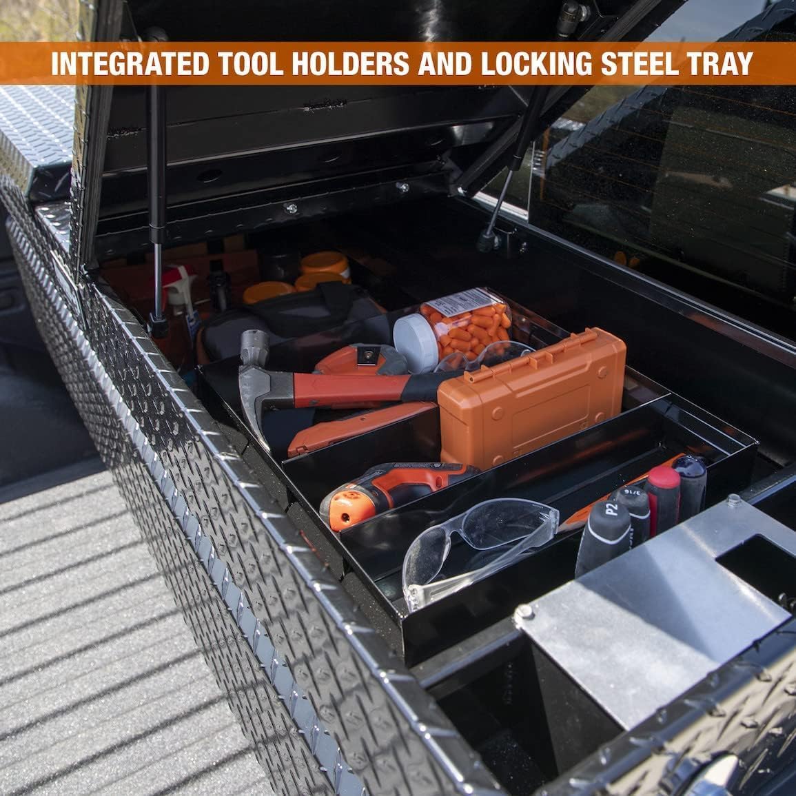 Buyers Products 1710410 Diamond Tread Truck Tool Box with Aluminim Gull Wing Doors, 18x20x71 Inch, Heavy Duty, Lockable, Made In USA, Organizer and Storage for Truck, Job Site Box, Silver