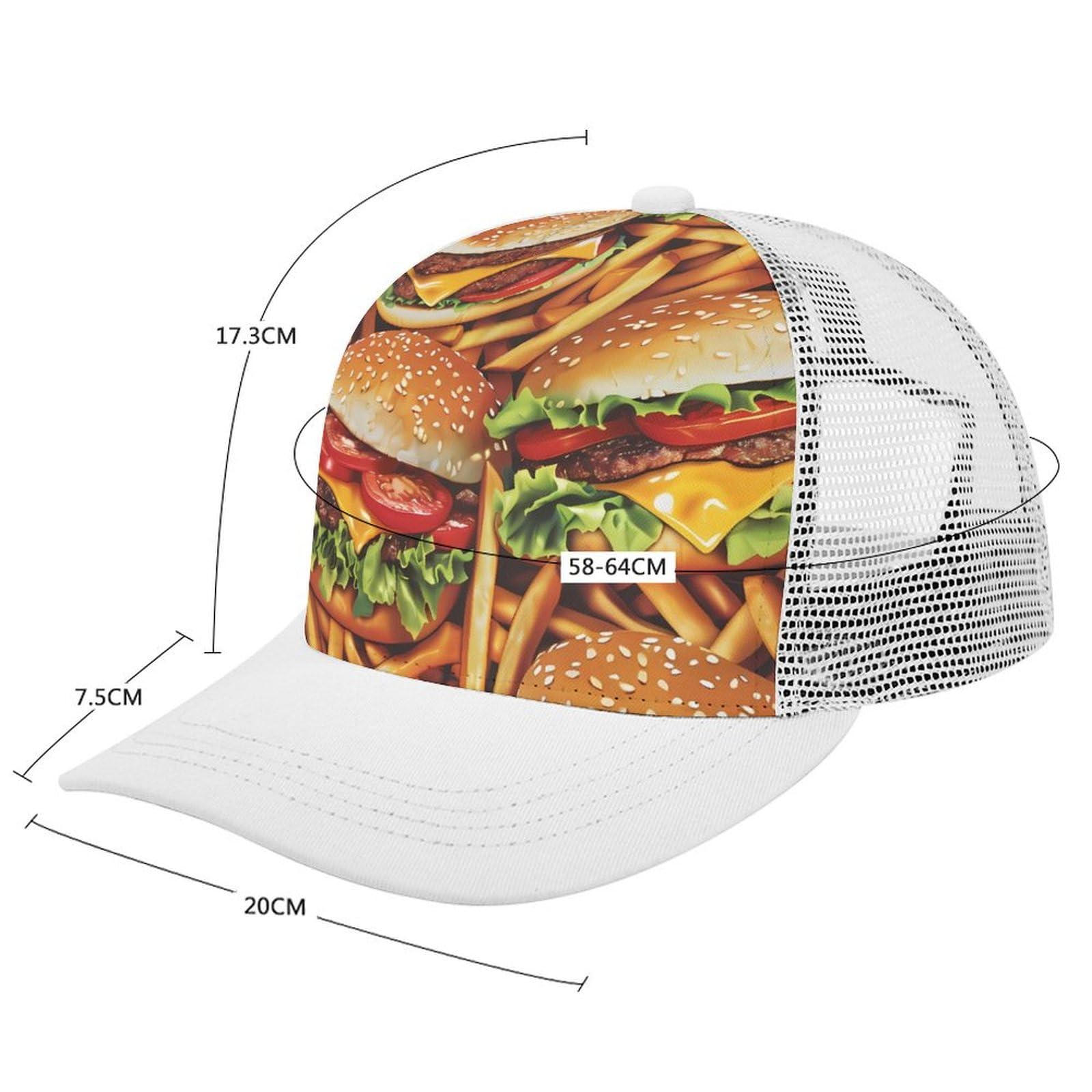 Hamburger and French Fries Vintage Adjustable Mesh Back Cap Golf Dad Baseball Hats Breathable Sun Hat for Men Women
