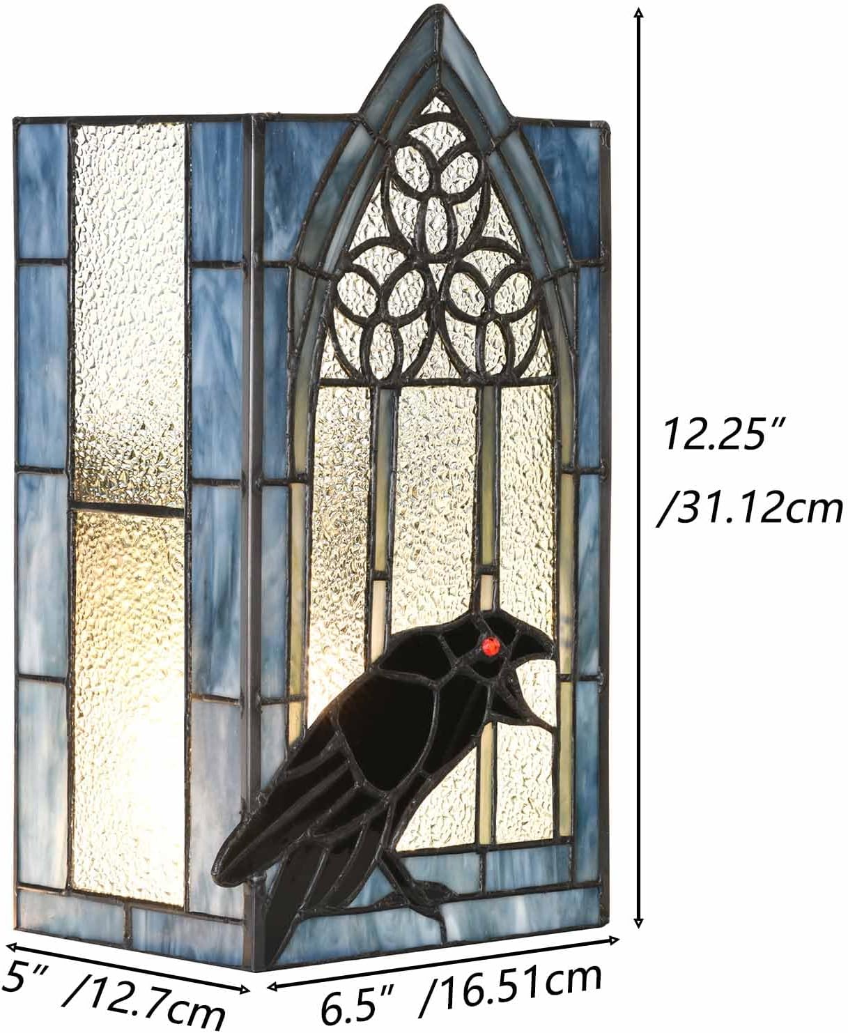 Bieye L10955 Raven Calling Outside The Gothic Window Tiffany Style Stained Glass Wall Sconces Night Light for Home Decor