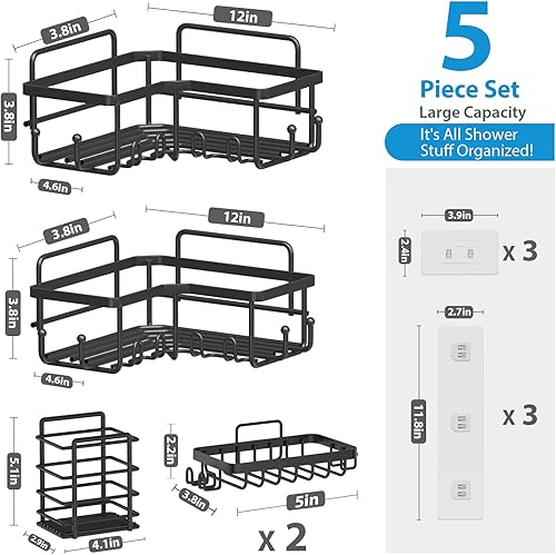 Miniatura 2 de Organizador de ducha esquinero, paquete de 5, organizador de ducha de gran capacidad, estante de ducha adhesivo mejorado más fuerte para ducha