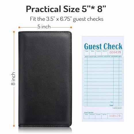Forvencer Server Book, 2 Zipper Pocket, Server Books for Waitress | Waitress Book for Servers, Fits Waitress Apron, Guest Book, Waitress Accessories, Serving Book,Receipt Holder, Black