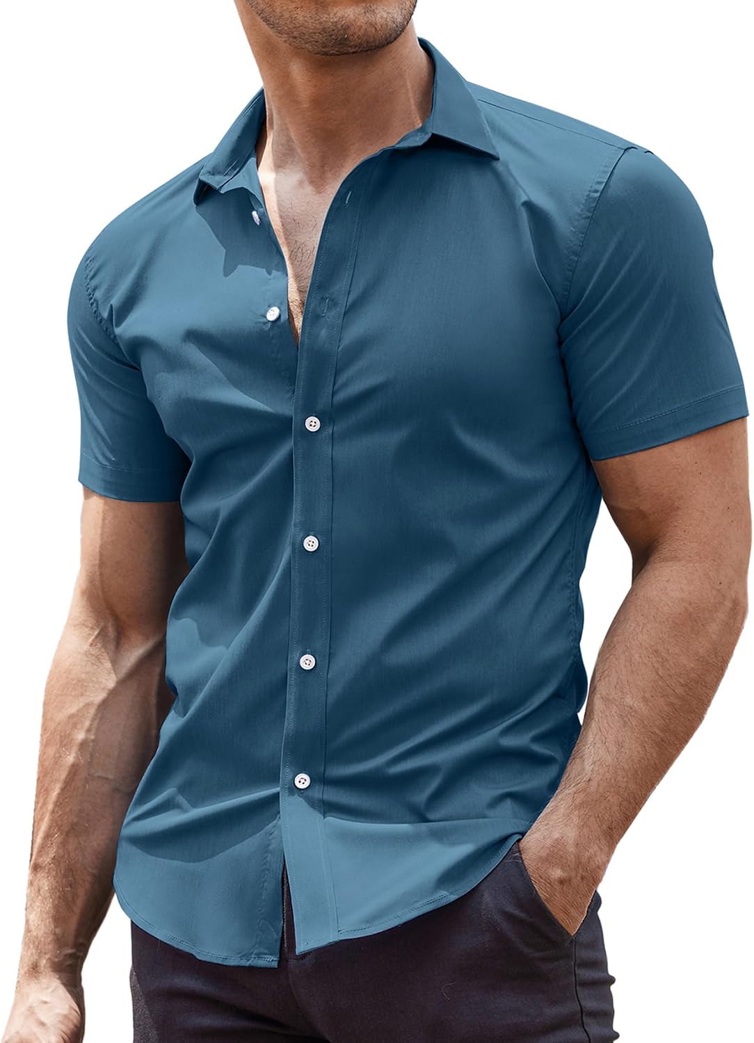 COOFANDY Men's Muscle Fit Dress Shirts Wrinkle-Free Short Sleeve Casual Button Down Shirt