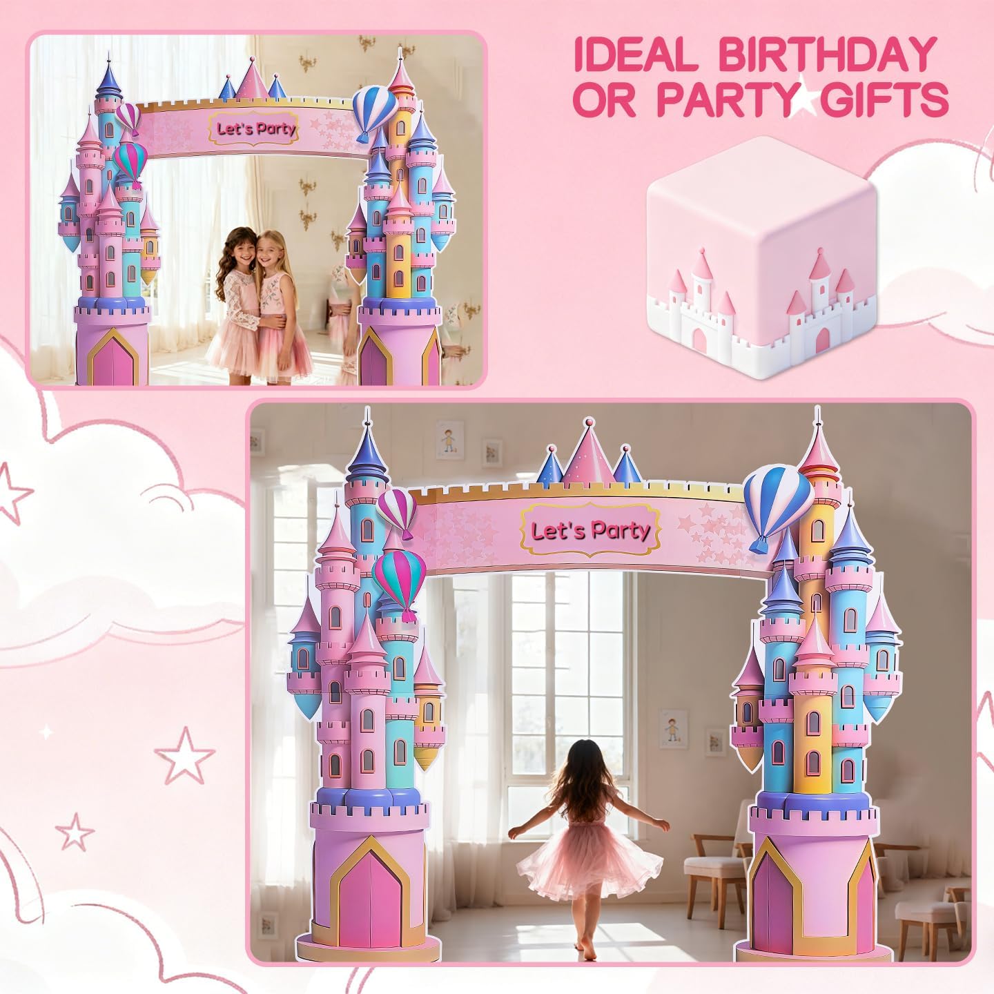 EARTHSON 7 Ft x 7.5 Ft Extra Large Cardboard Castle Playhouse| Pink Girl Birthday Cardboard Fort| Castle Royal Cutout| Princess Party Decorations Perfect for School Parties and Celebrations