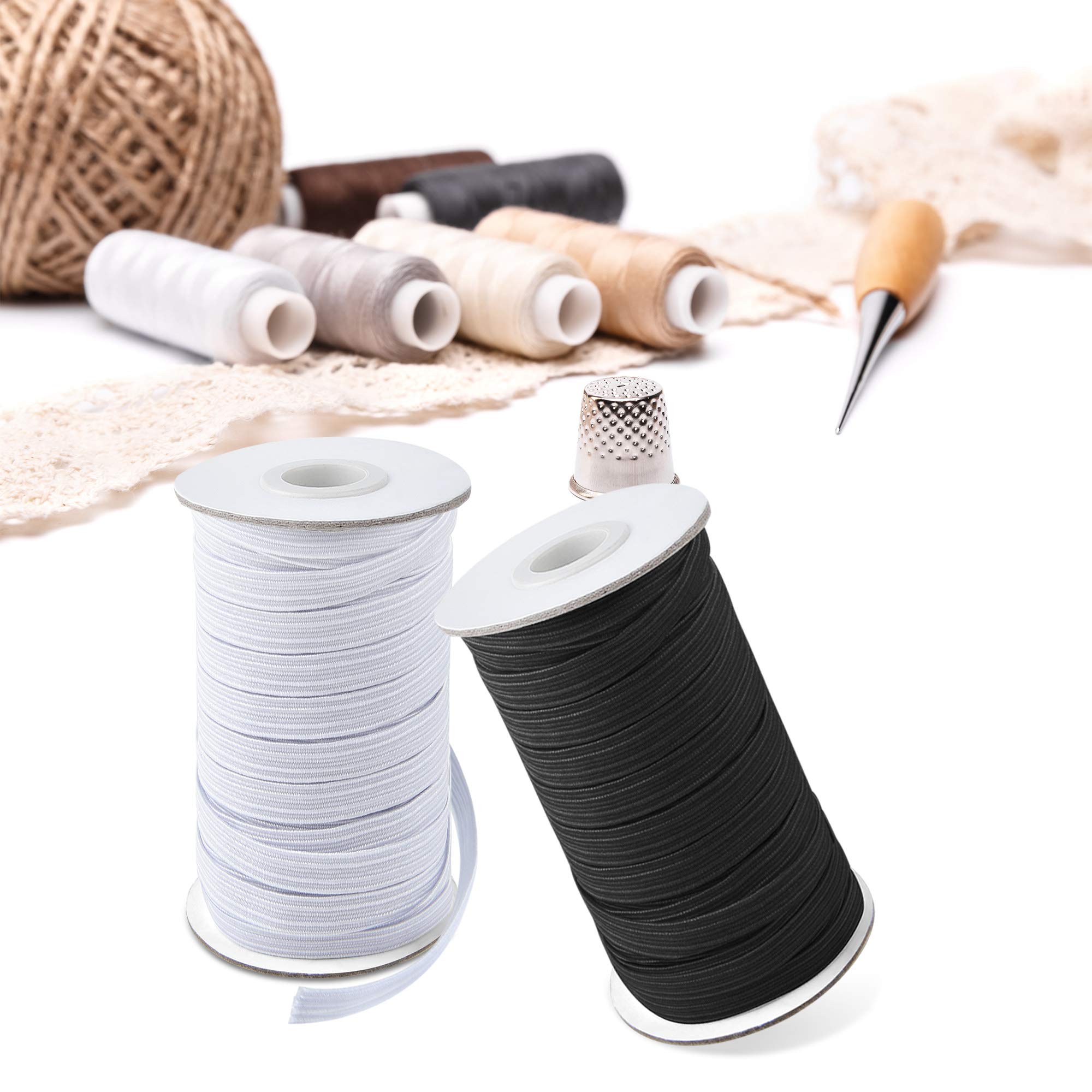 Coopay 40 Yardas de Largo, 1,27 cm de Ancho, Cuerda elástica Pesada y elástica para Costura, 2 Rollos, 20 Yardas por Rollo (Negro y Blanco, 1/2 Pulgadas)