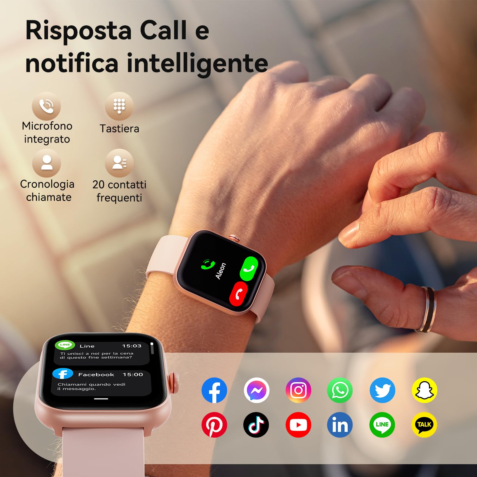 Smartwatch Donna,1.91" Orologio Smartwatch Chiamate Risposta Vivavoce,Alexa Integrato Fitness Tracker con Cardiofrequenzimetro/ SpO2/Sonno/Stress,110 Sportive IP68 Orologio Contapassi per iOS Android