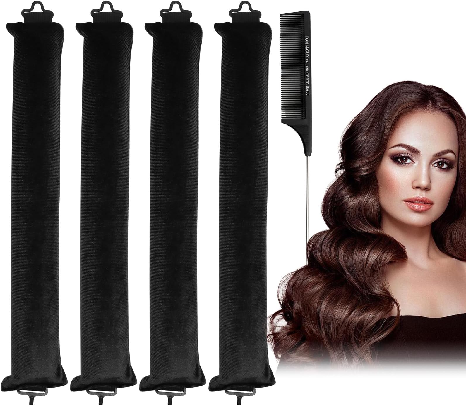 ZOCONE 4 pcs Overnight Blowout Rods Heatless Curling Rod, Hair Curler Overnight Curls Heatless Blowout Rods for Long Medium Hair, No Heat Hair Curlers Overnight Hair Rods for Women Hair Styling Tools