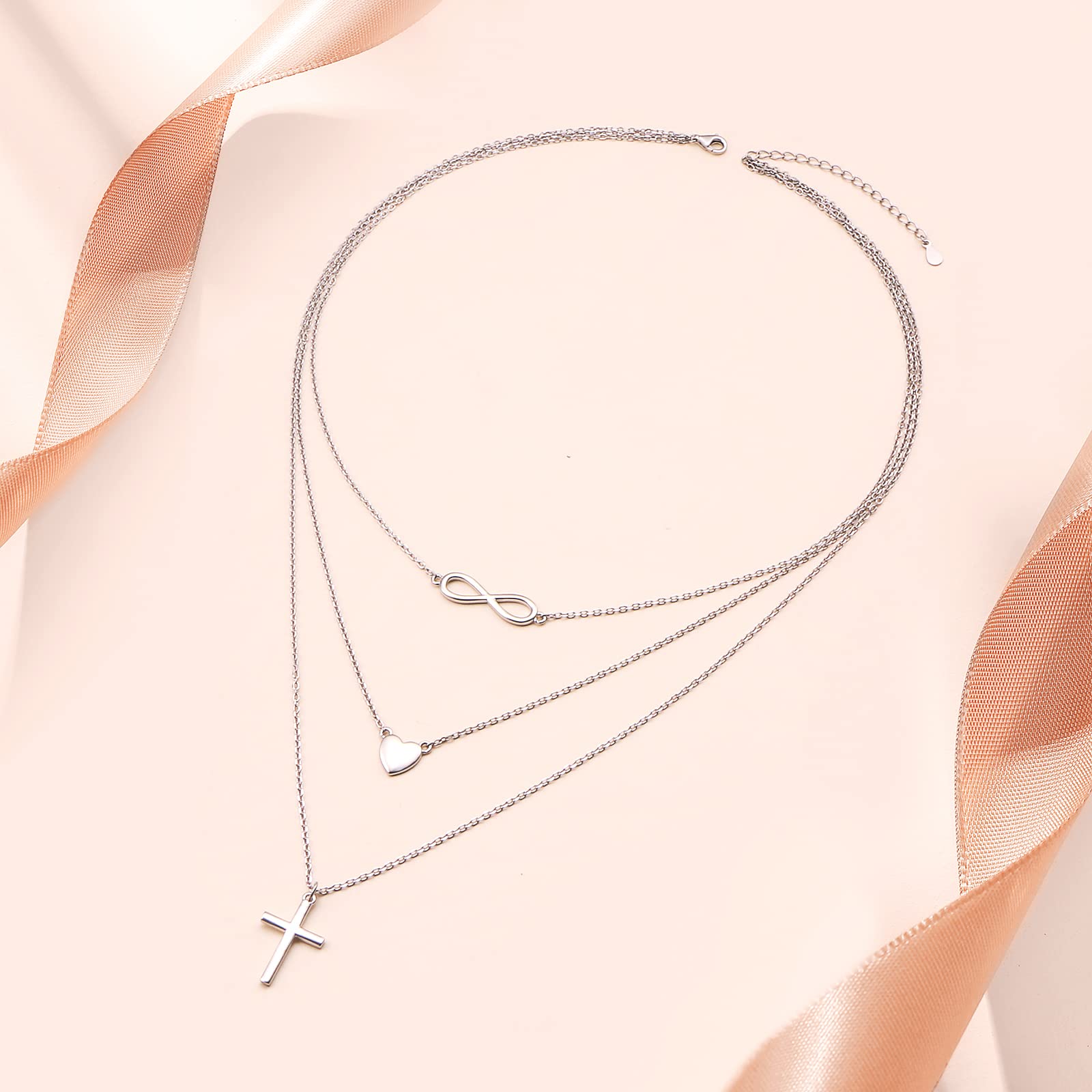 Halskette Damen 925 Sterling Silber Layering Kette für Damen Multilayer Halskette mit Anhänger Schmuck Geschenk für Frauen