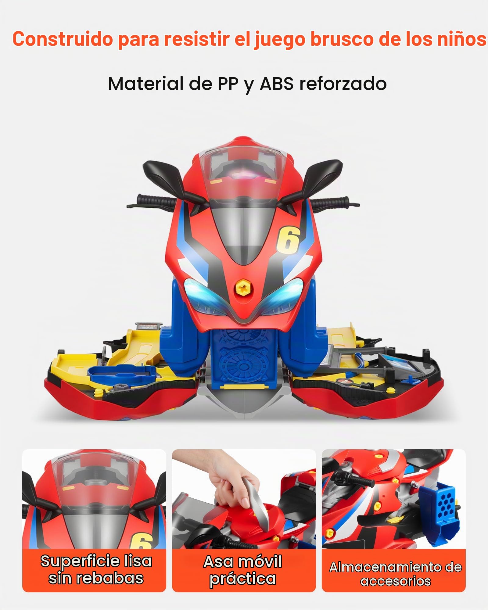 VEVOR Juguete de Motor de Motocicleta, 25 uds de Juguete Mecánico con Piezas Extraíbles, Luces y Sonidos, Simulación de Conducción y Carreras en Pista, para Niños a Partir de 3 Años, Color Rojo