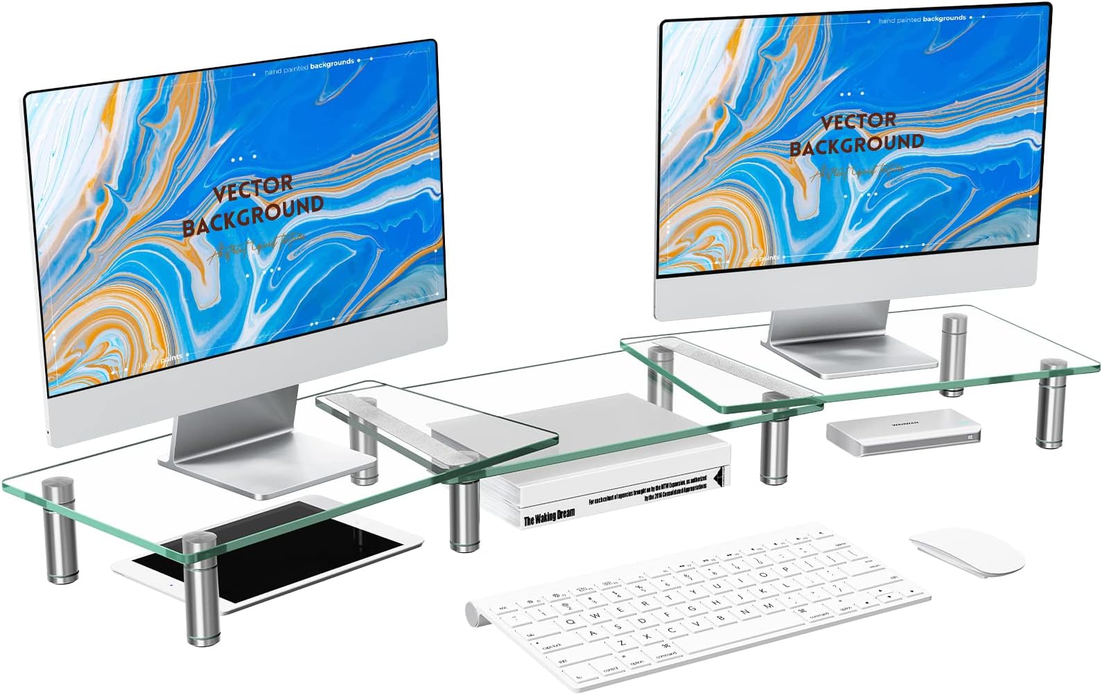 Amazon.com: Zimilar Dual Glass Monitor Stand Riser, 3-Shelf Tempered ...