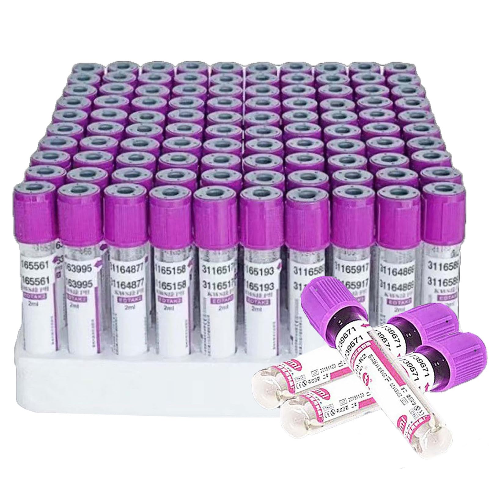 100 Pezzi Provetta Per Prelievo Di Sangue Sottovuoto, Provetta Per Prelievo Di Sangue Anticoagulante In Vetro Edta K2 Da 2 Ml/5 Ml/10 Ml, Con Tappo A Vite Viola, Per Laboratorio,10ml